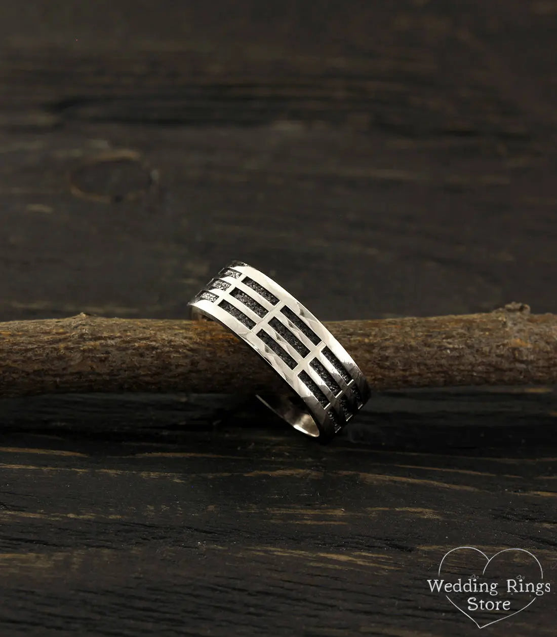 Oxidized inside Bold Textured Silver Ring with polished top