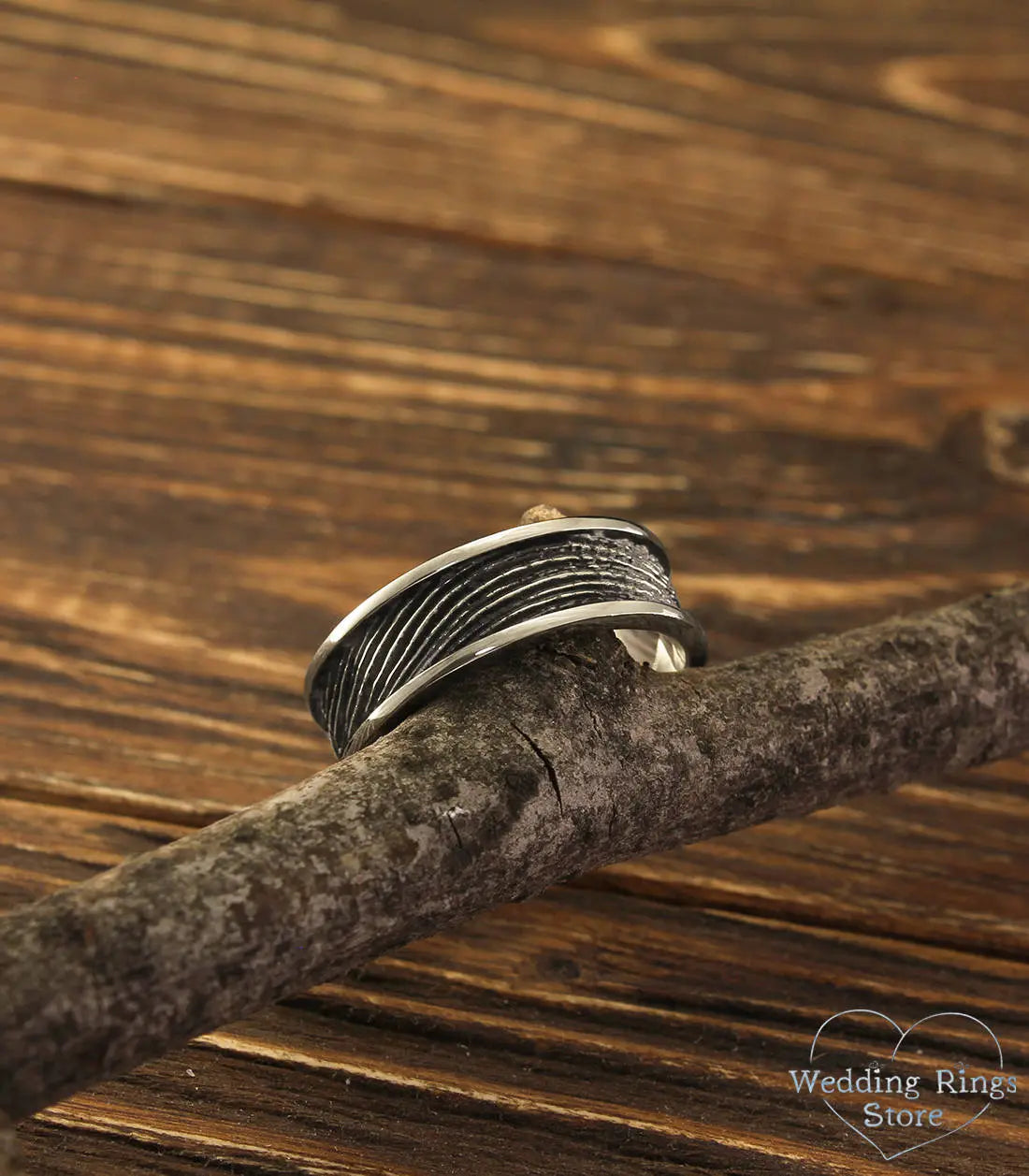 Thick Silver Wedding Band Unique Relief Antique Finish