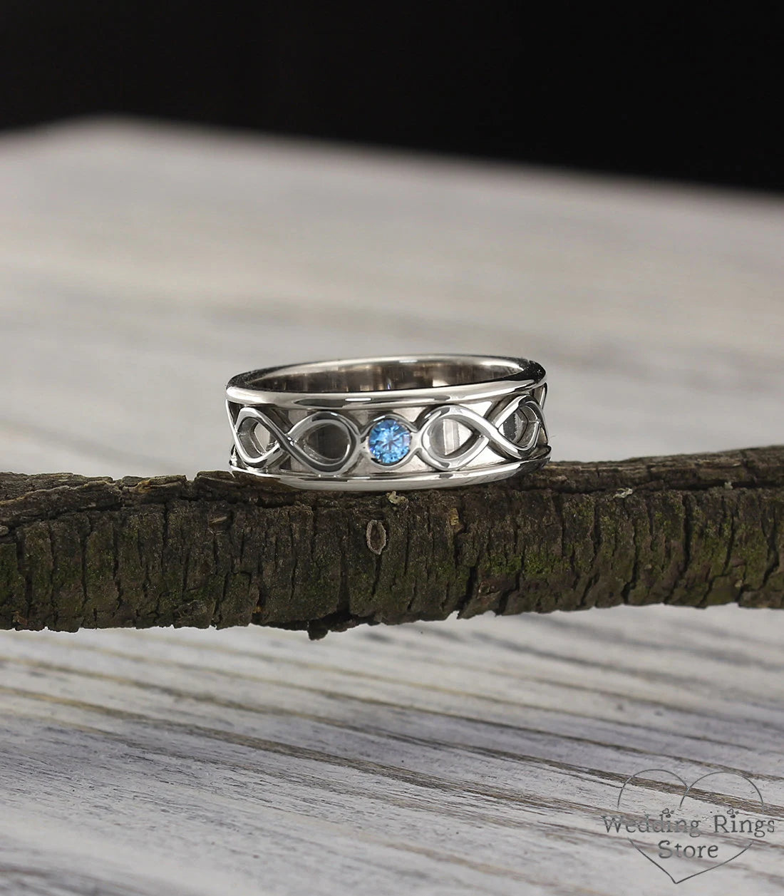 Elegant Topaz infinity Engagement Ring in Shiny finished Silver