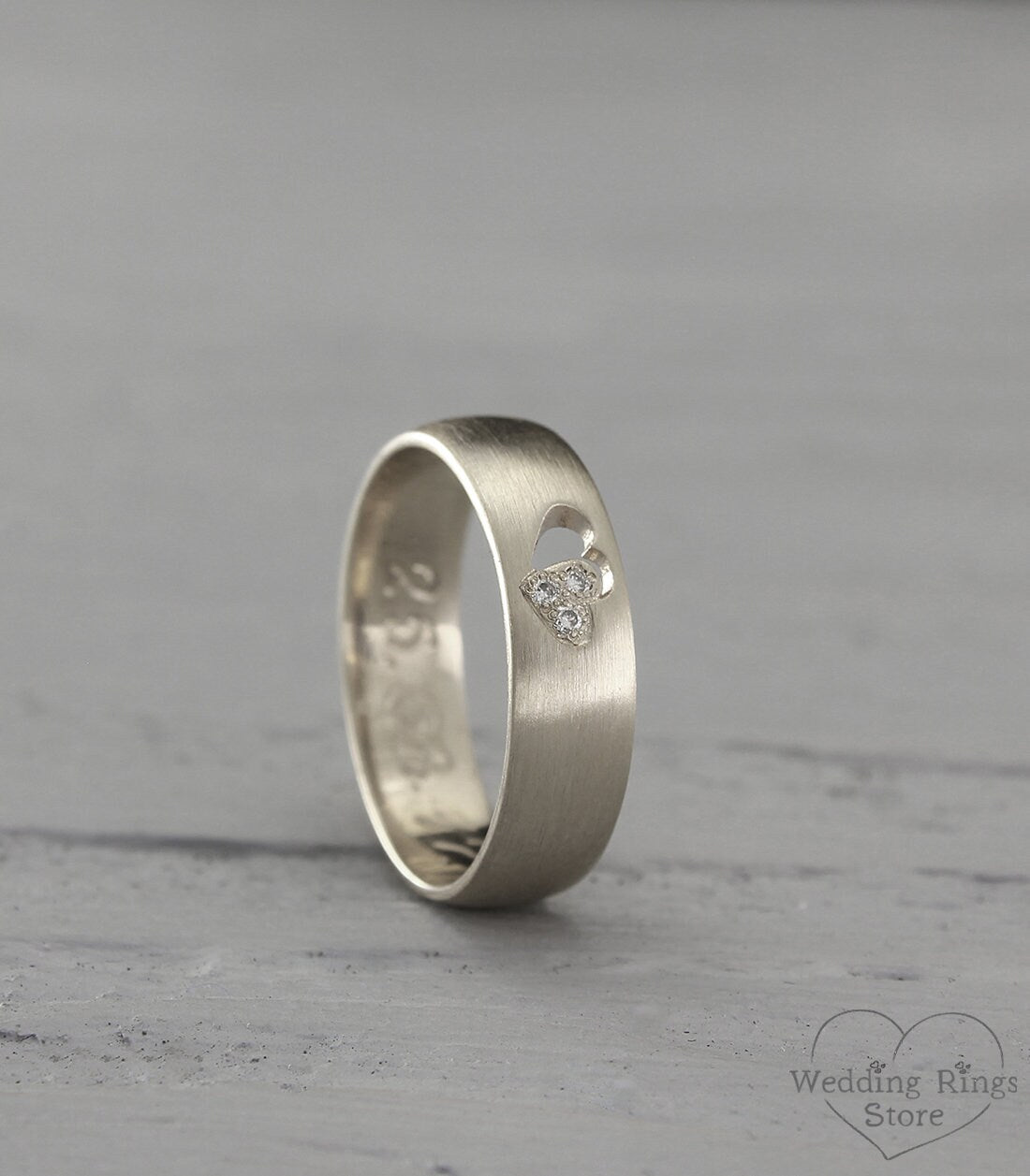 Diamonds in Heart Silver Wedding Band