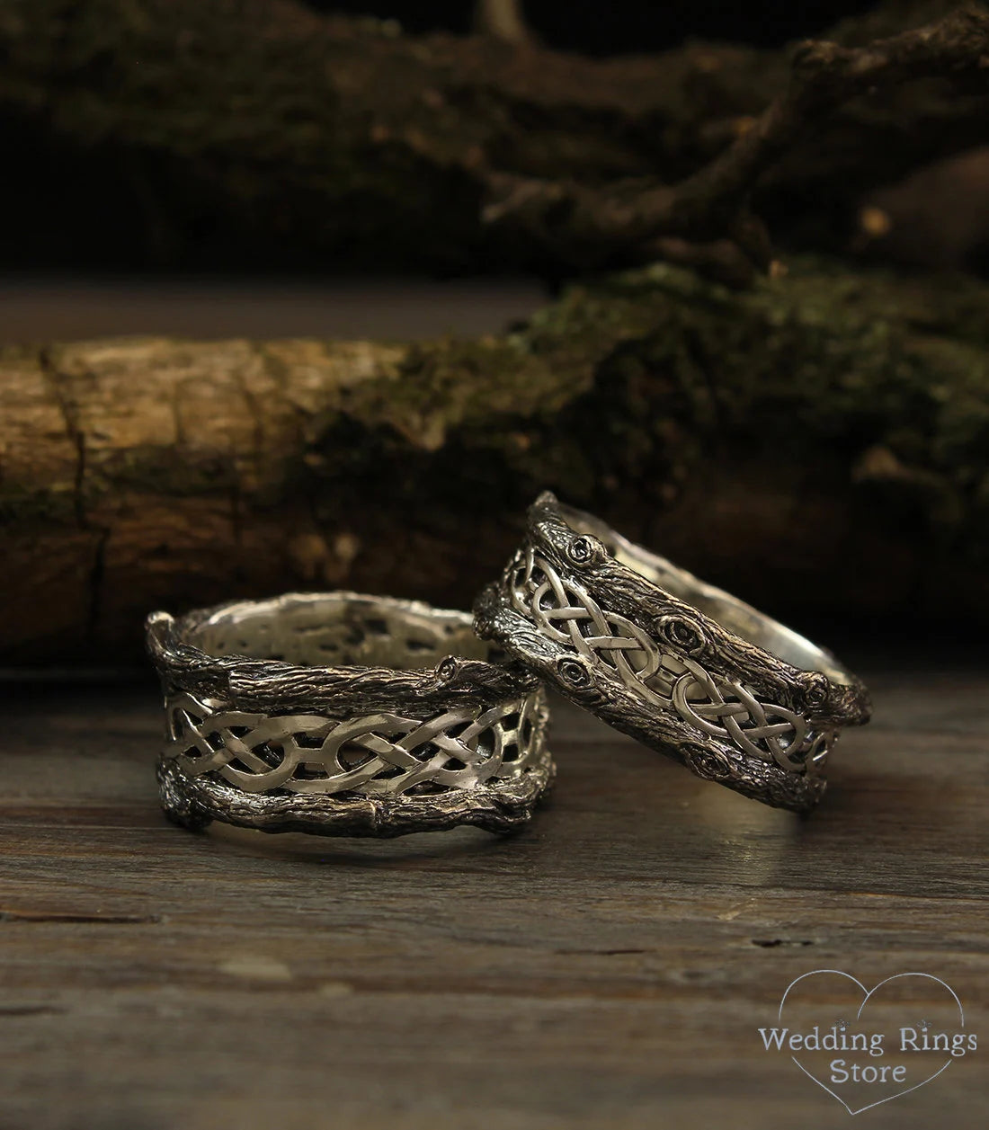 Celtic pattern and Tree bark Wedding Bands for Him & Her