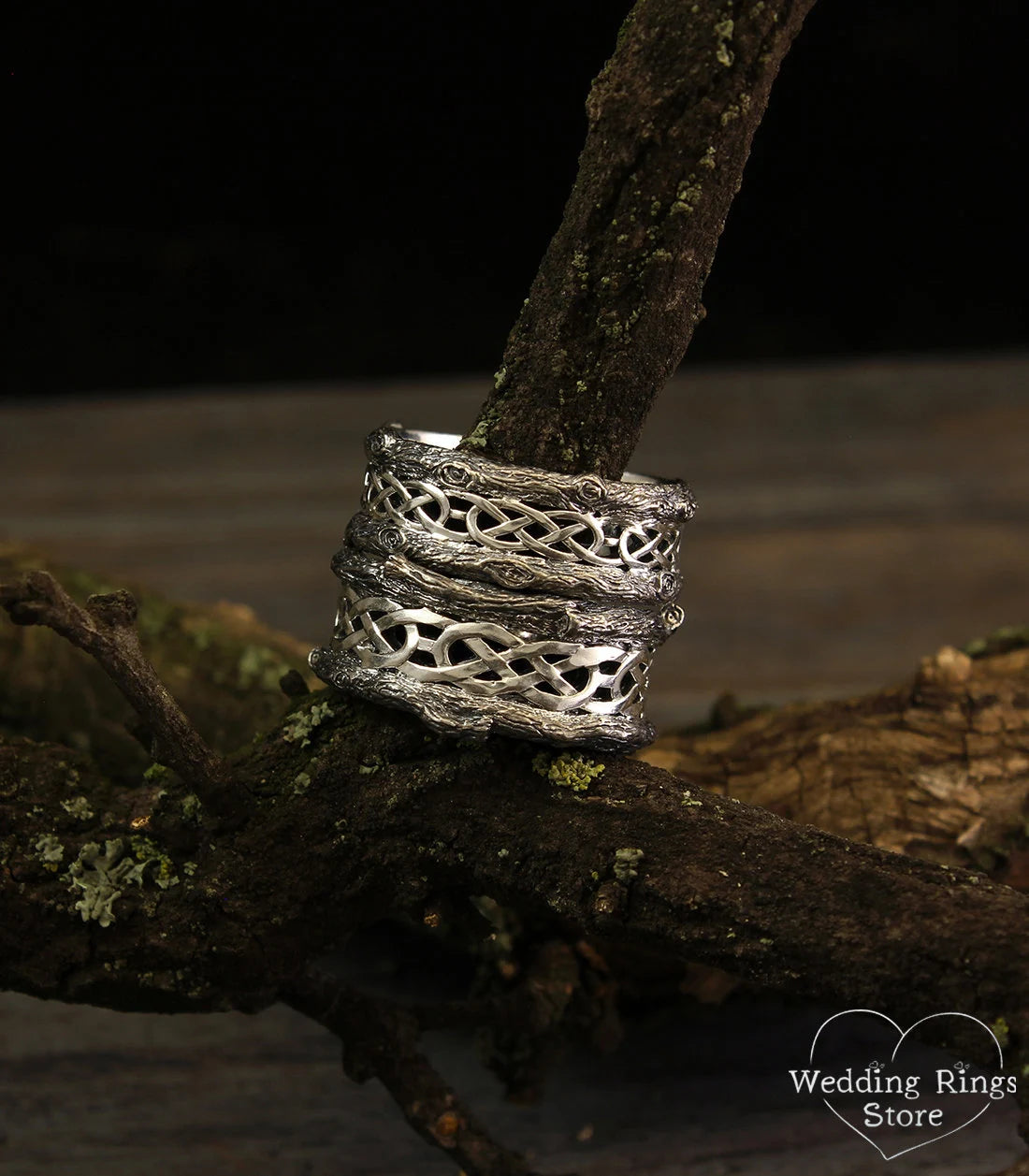 Celtic pattern and Tree bark Wedding Bands for Him & Her