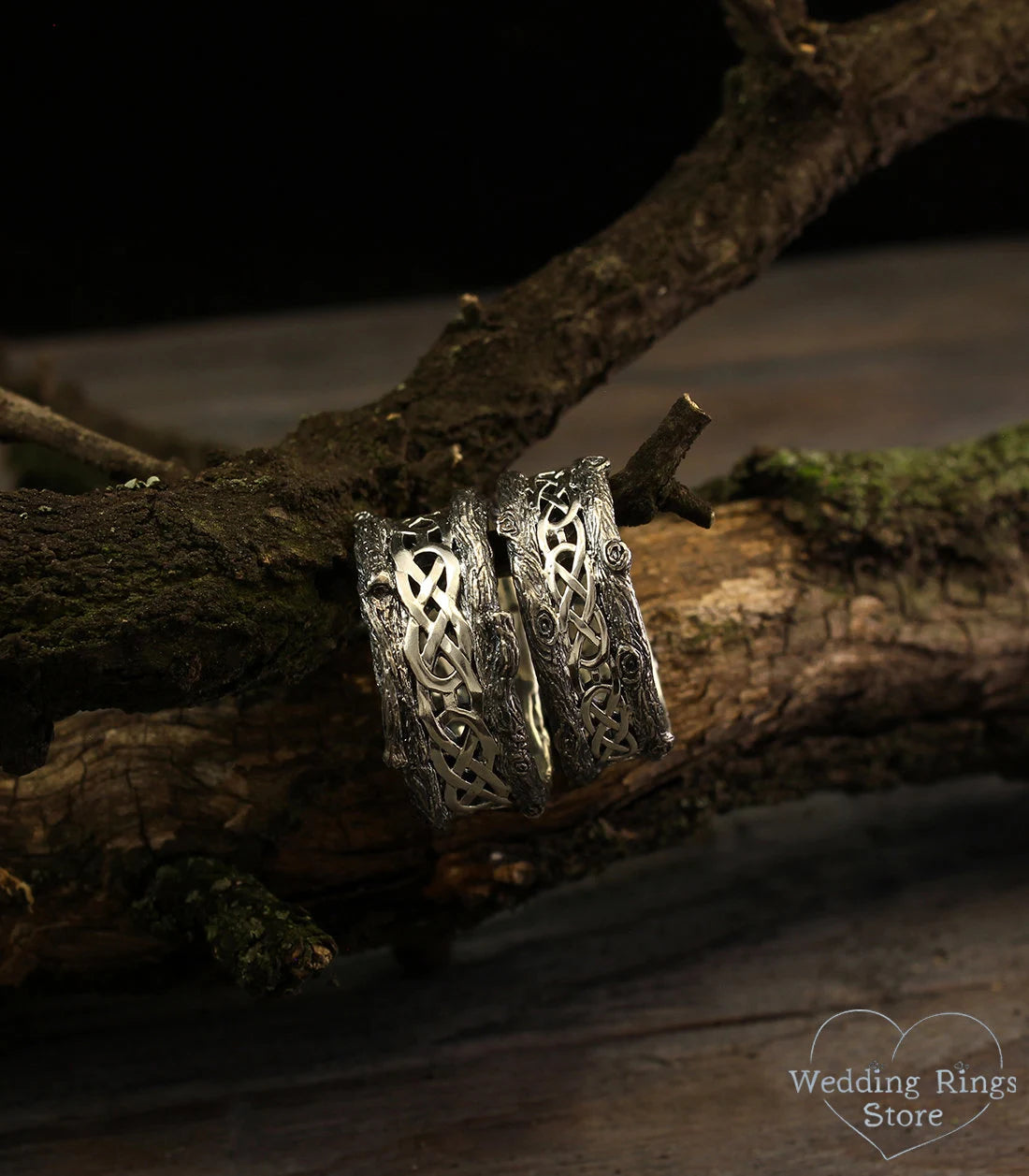 Celtic pattern and Tree bark Wedding Bands for Him & Her