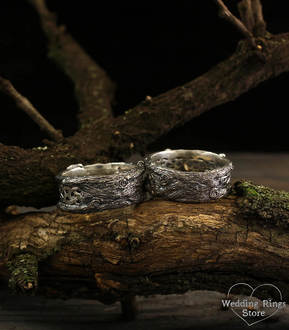 Celtic pattern and Tree bark Wedding Bands for Him & Her