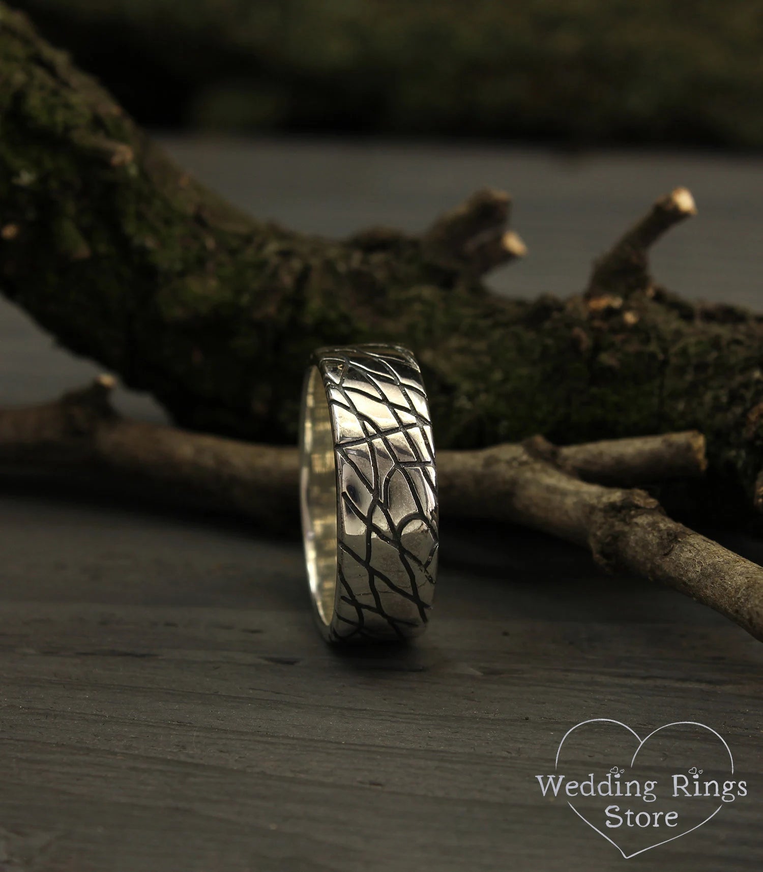 Web pattern Silver Wide wedding band