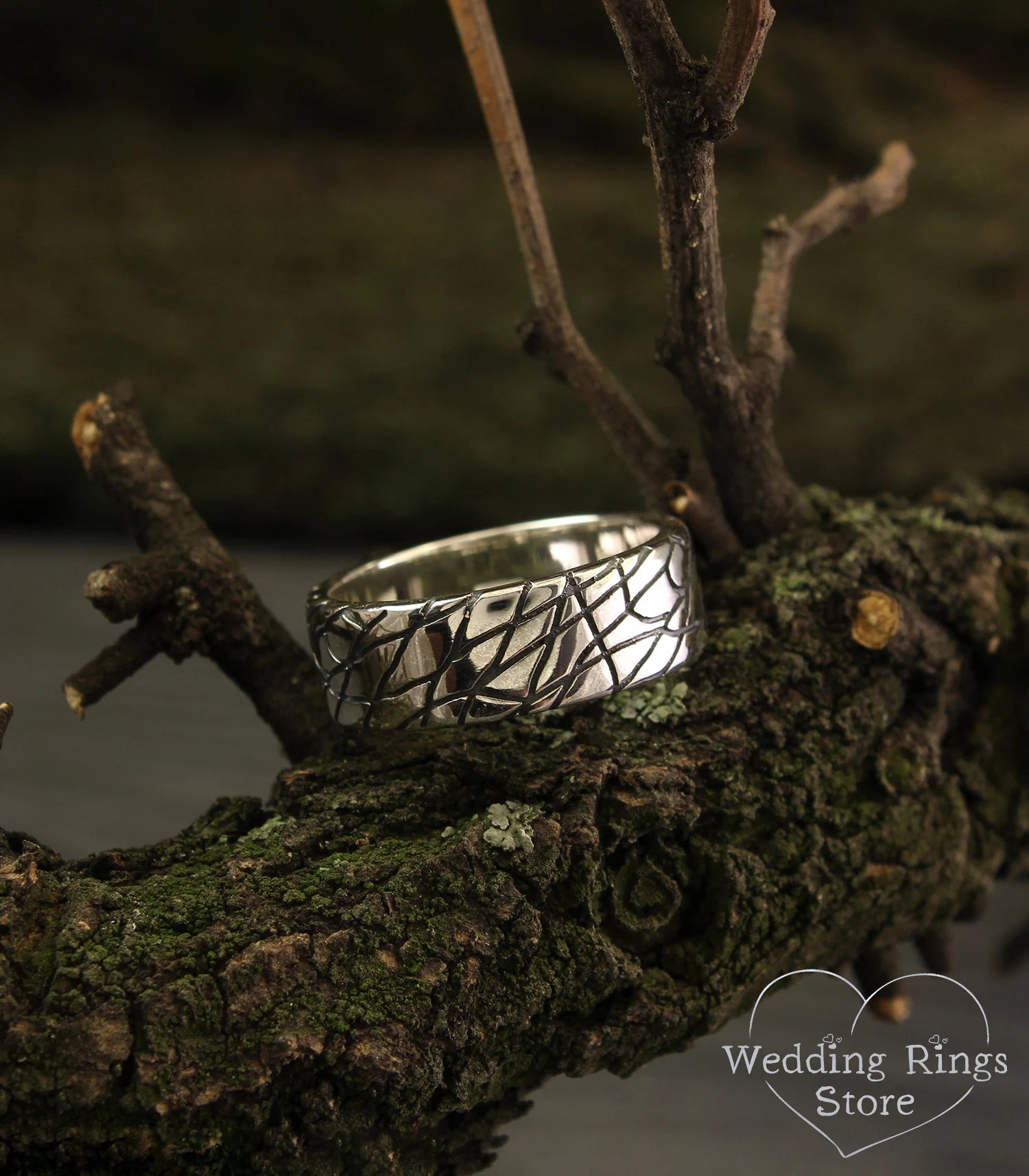 Web pattern Silver Wide wedding band