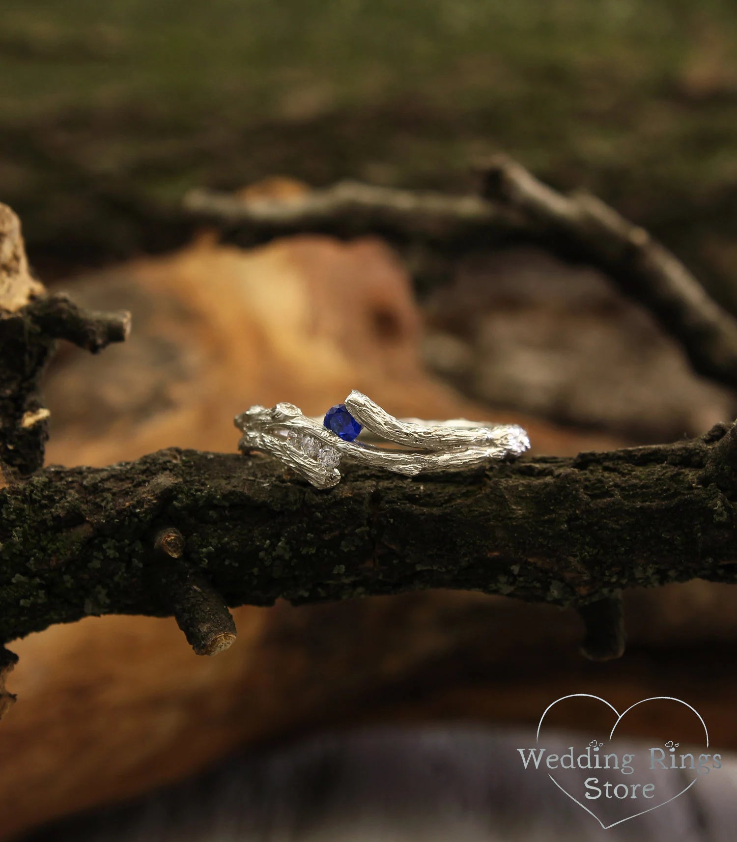 Dainty Women's Silver Branch Sapphire Engagement Ring