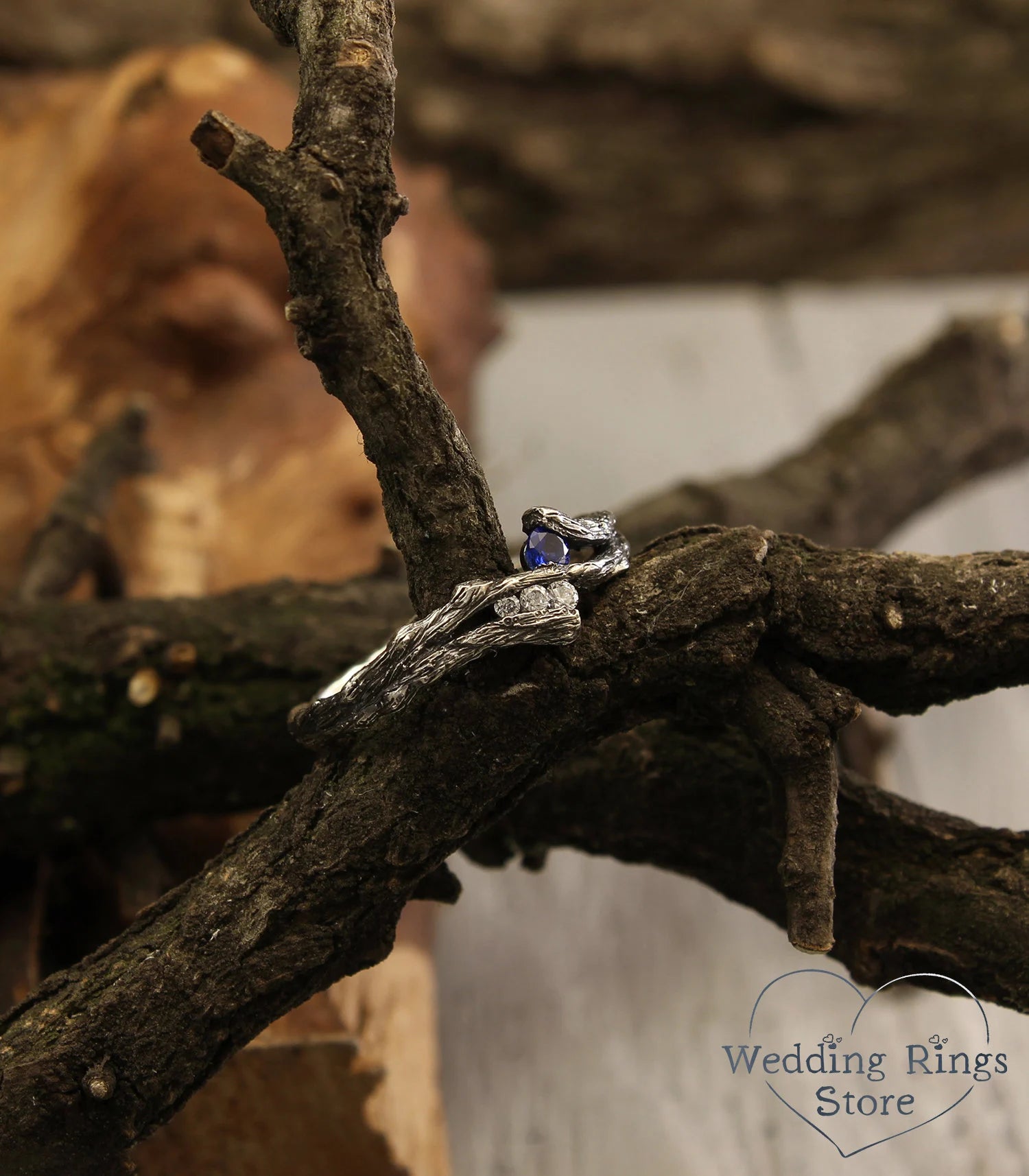 Dainty Women's Silver Branch Sapphire Engagement Ring