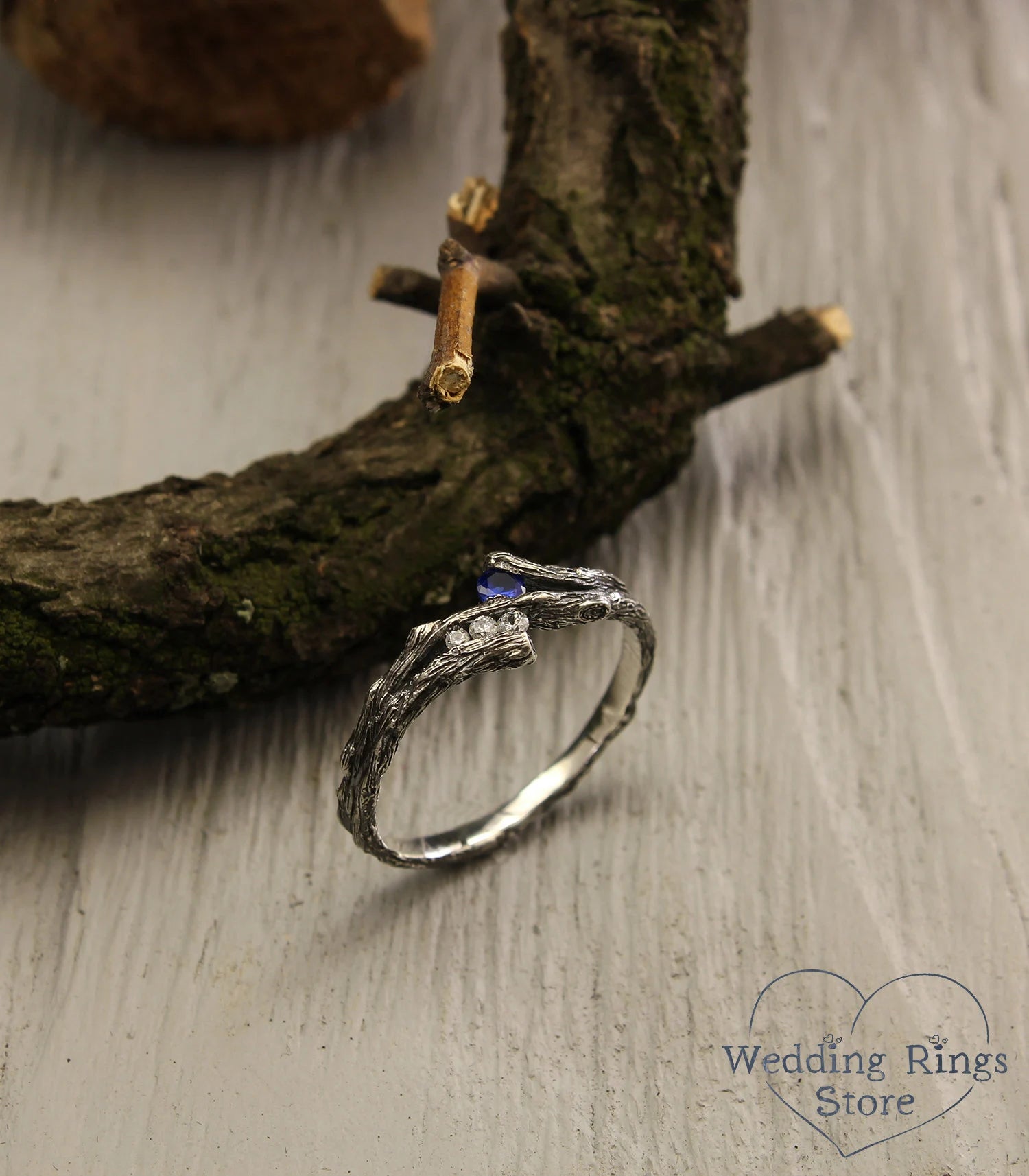 Dainty Women's Silver Branch Sapphire Engagement Ring