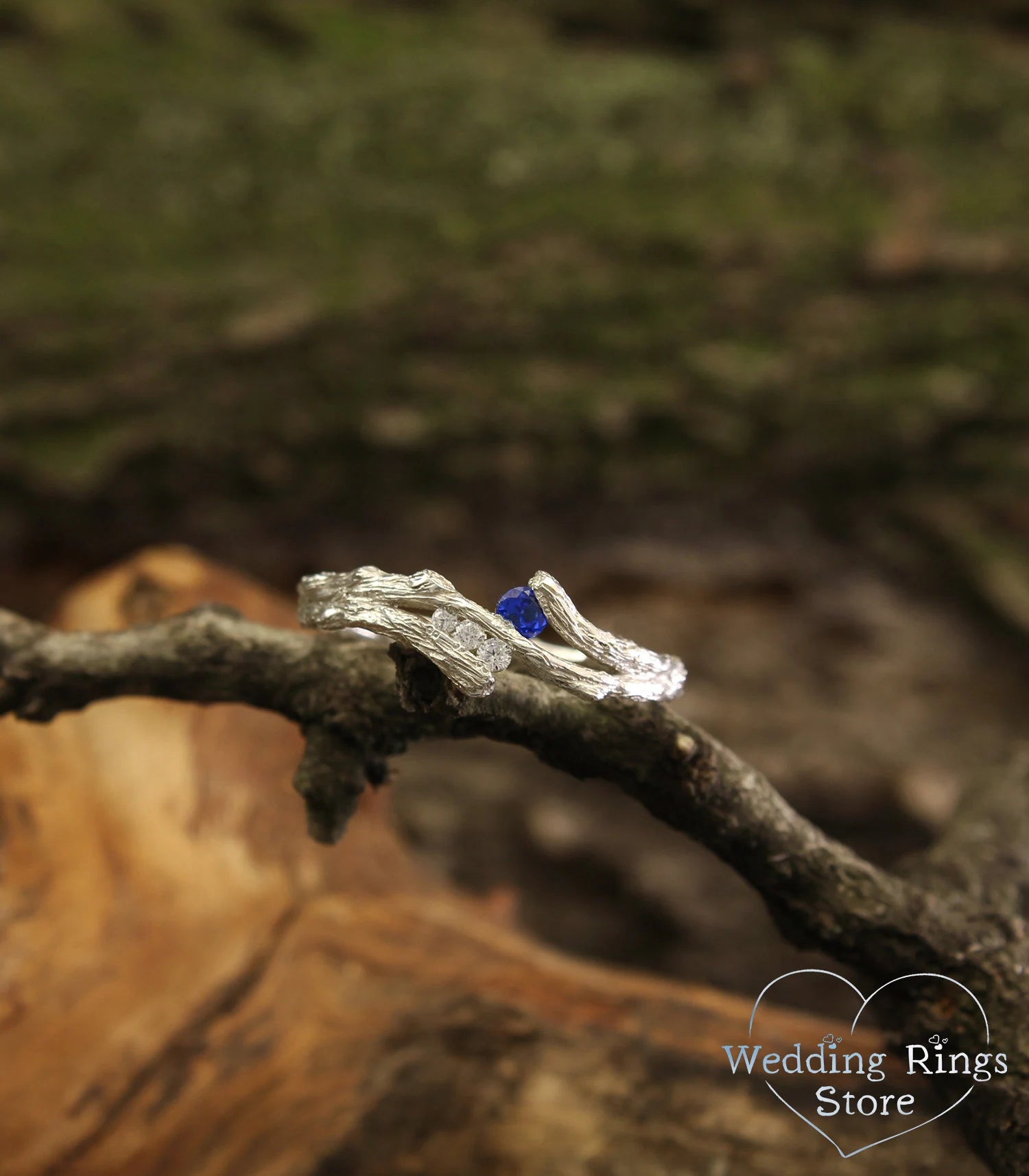 Dainty Women's Silver Branch Sapphire Engagement Ring