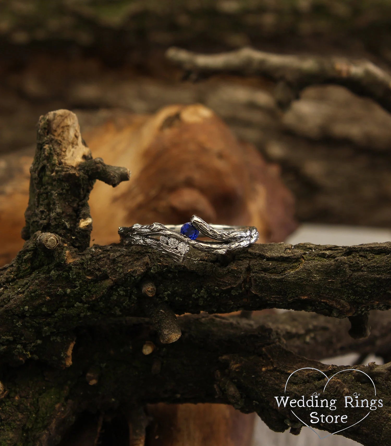 Dainty Women's Silver Branch Sapphire Engagement Ring