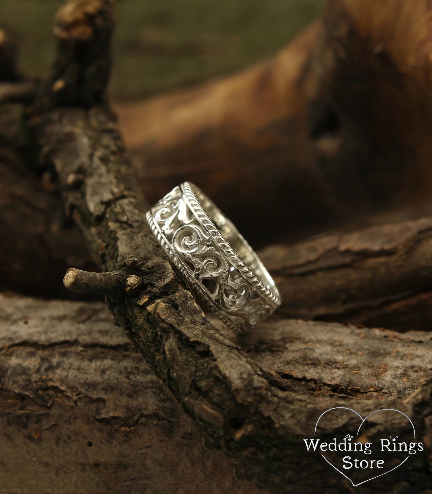 Filigree and Vine Silver Openwork Vintage style Wedding Band