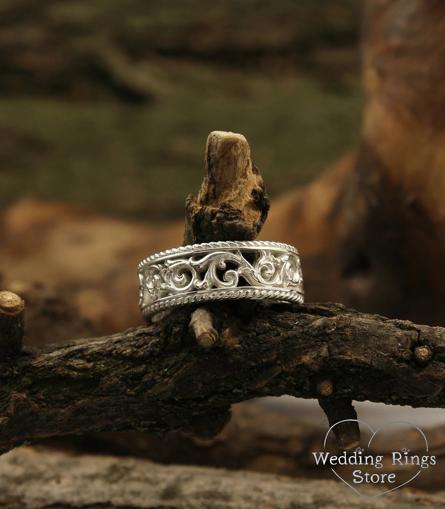 Filigree and Vine Silver Openwork Vintage style Wedding Band