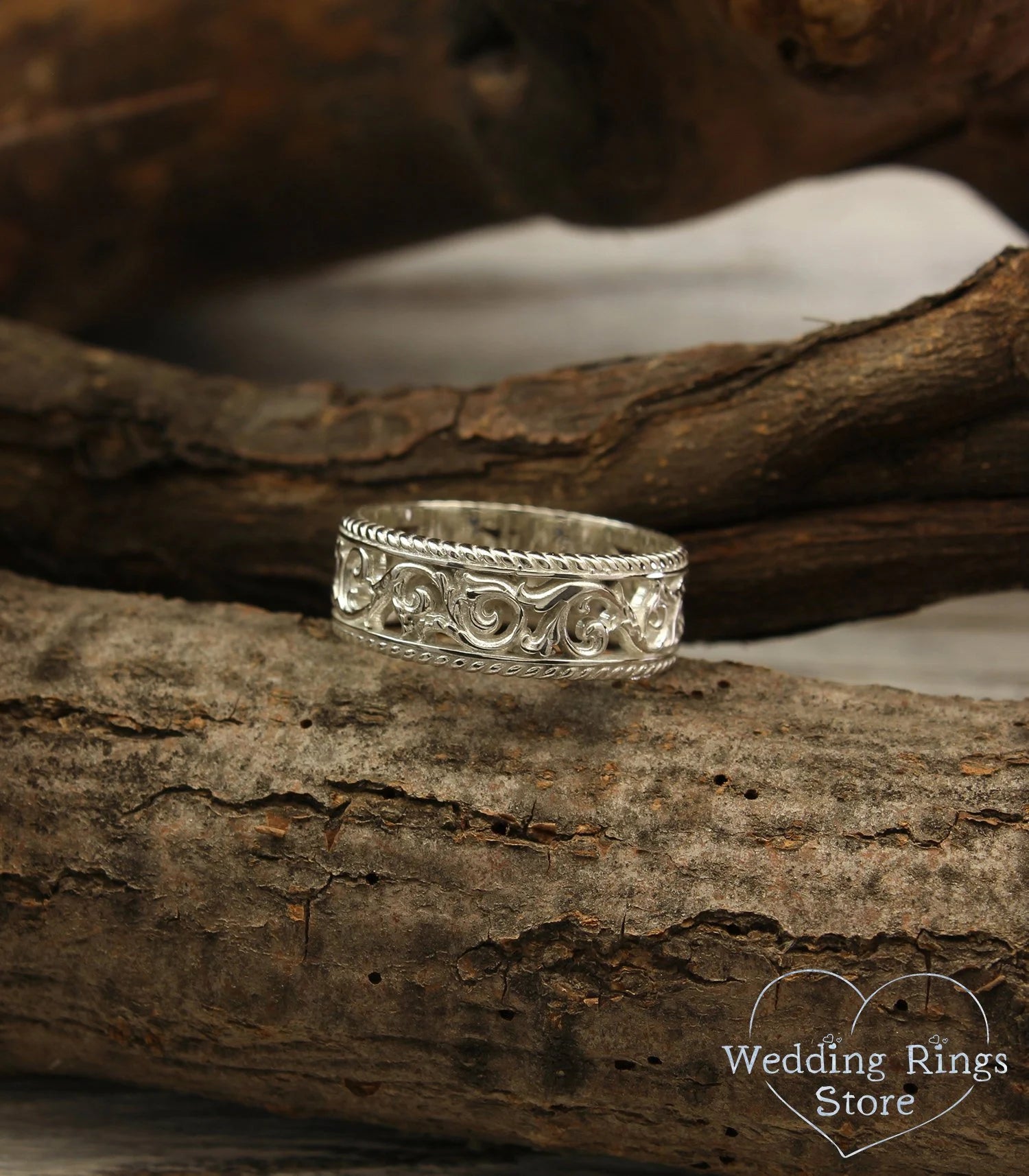 Filigree and Vine Silver Openwork Vintage style Wedding Band