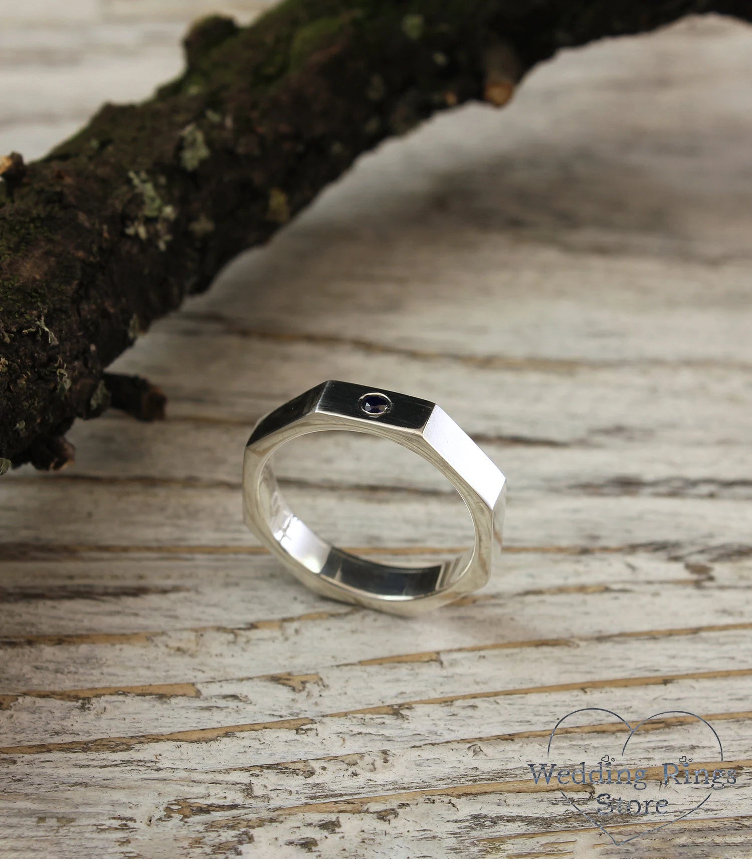 Sapphire Hexagon Ring — 5mm Hex Nut Wedding Band