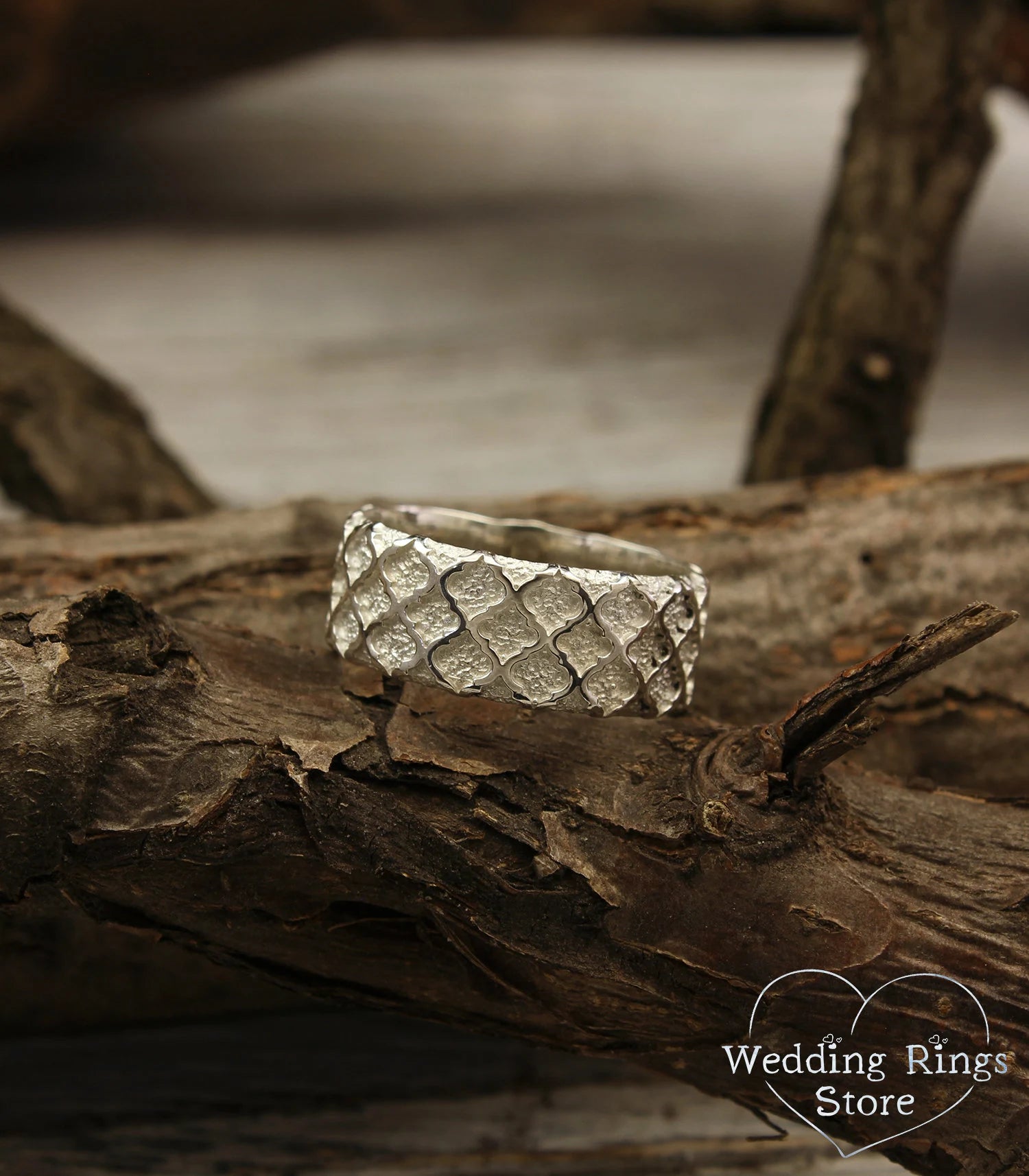 Vintage style Sterling Silver Wedding Ring — Unique pattern Band