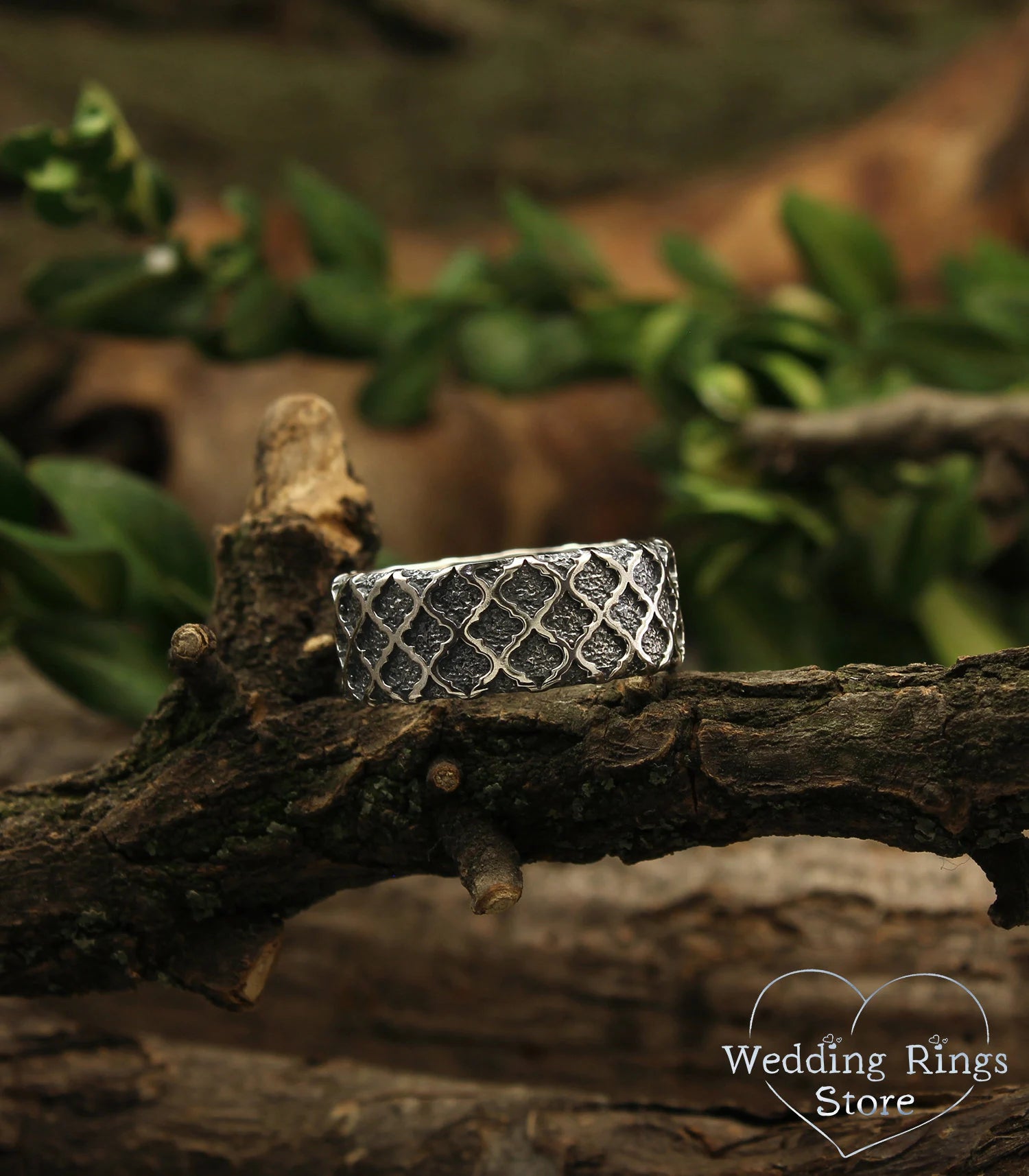 Vintage style Sterling Silver Wedding Ring — Unique pattern Band