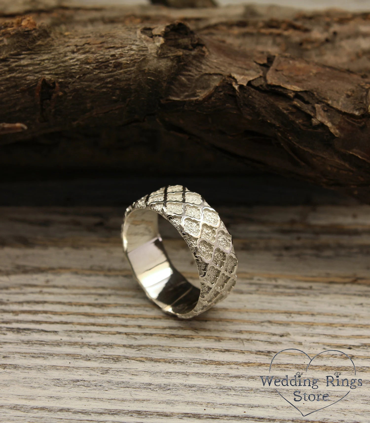 Vintage style Sterling Silver Wedding Ring — Unique pattern Band