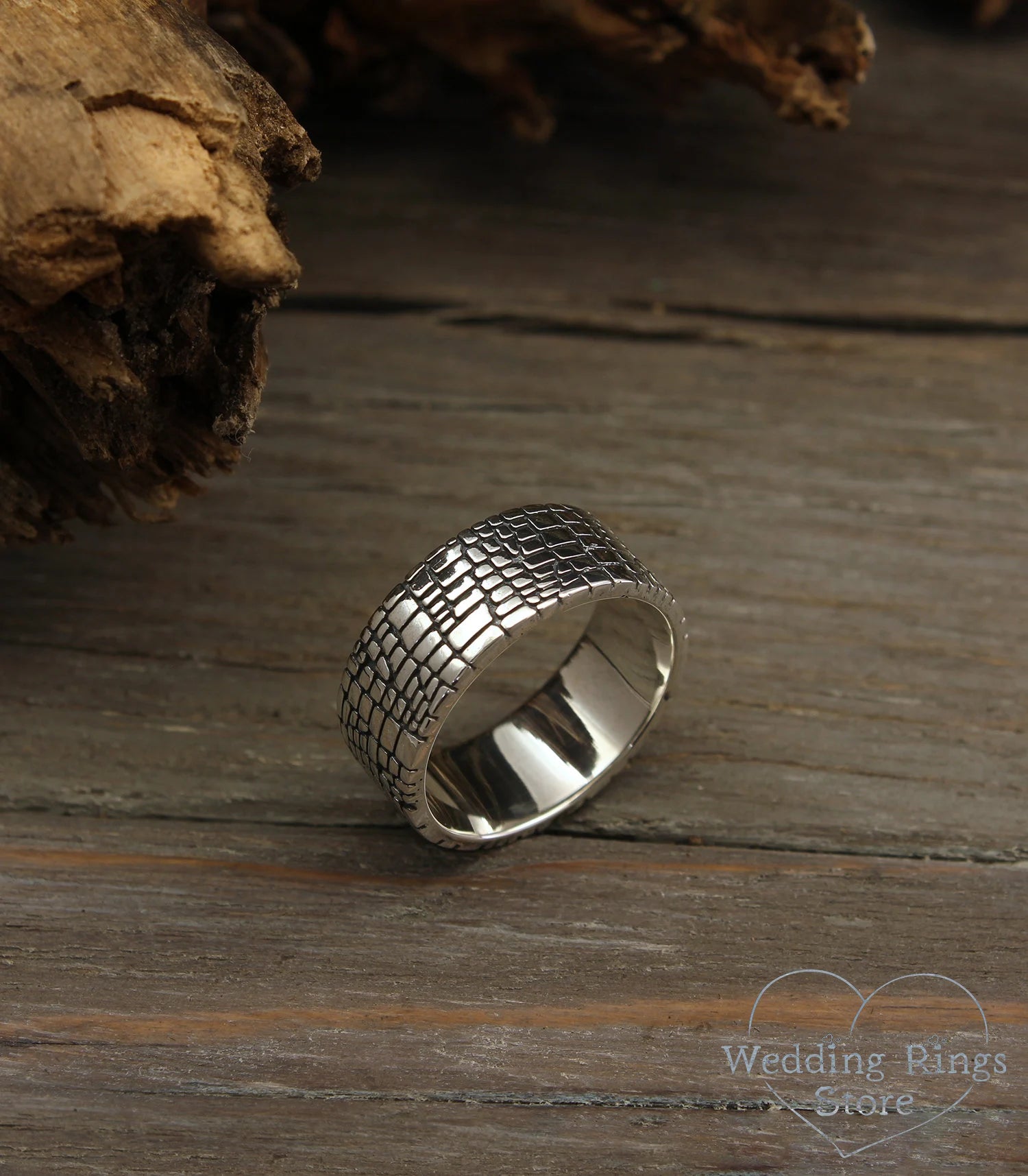 Skin style Sterling Silver Band — Unique Men's Wedding Band