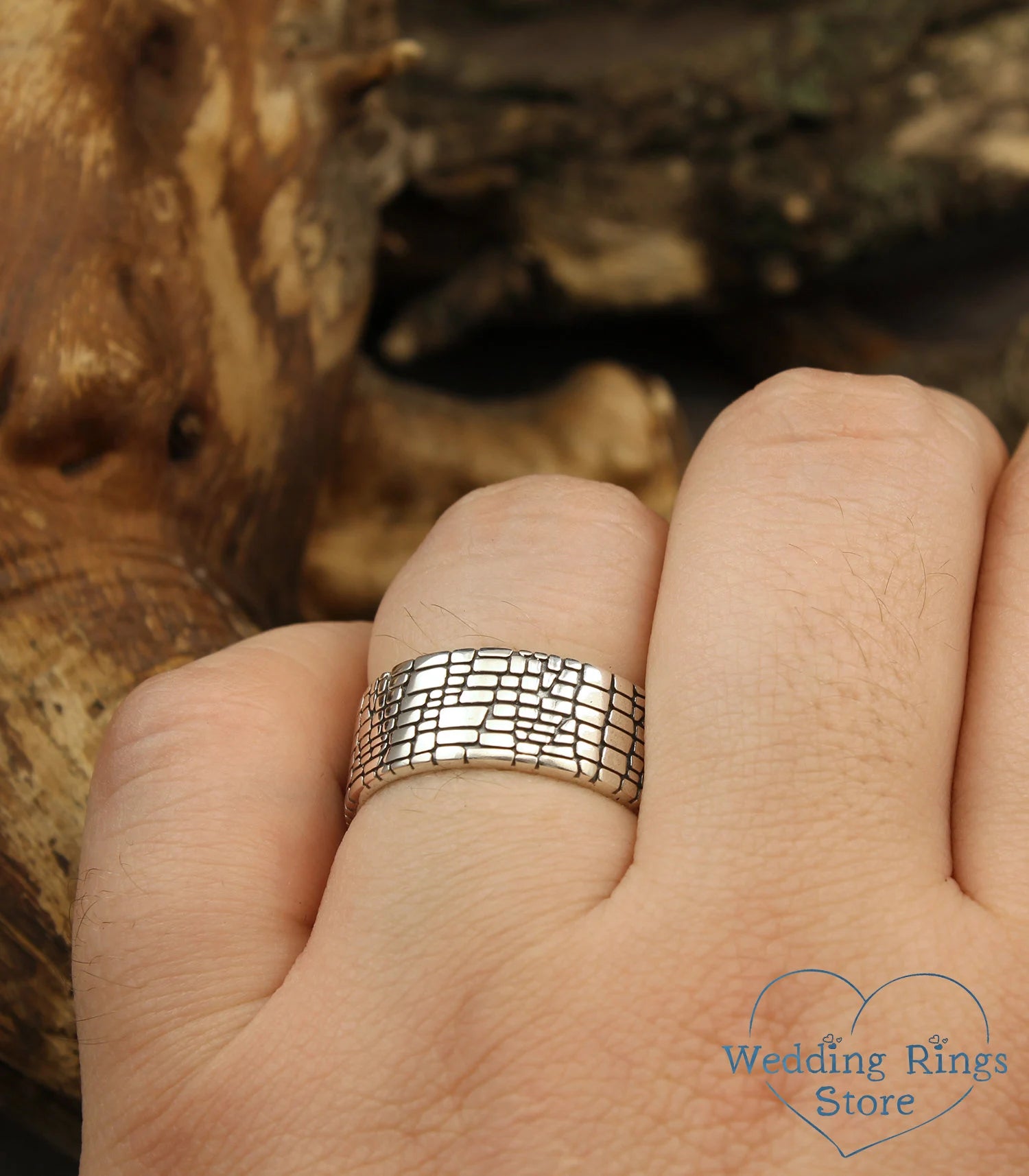 Skin style Sterling Silver Band — Unique Men's Wedding Band