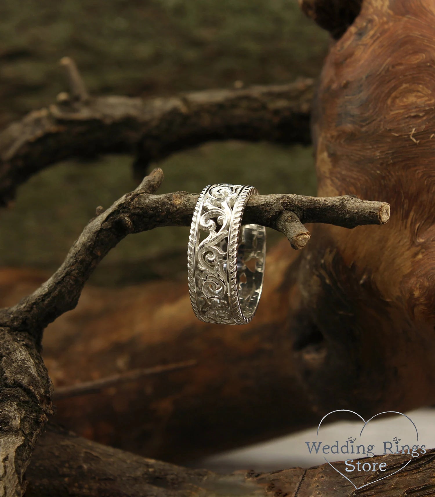 Filigree and Vine Silver Openwork Vintage style Wedding Band