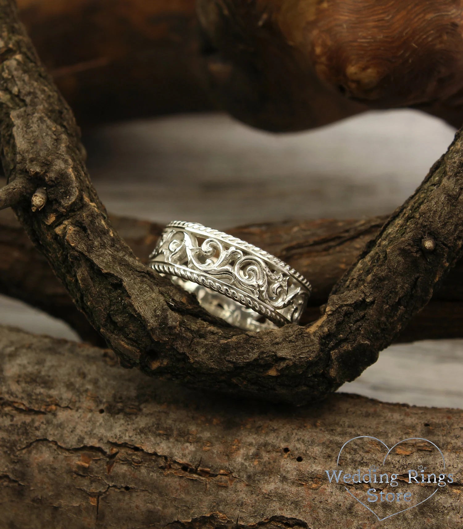 Filigree and Vine Silver Openwork Vintage style Wedding Band