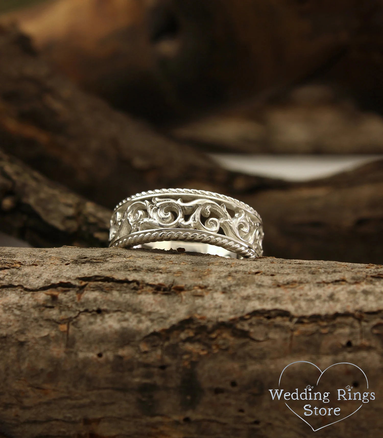 Filigree and Vine Silver Openwork Vintage style Wedding Band