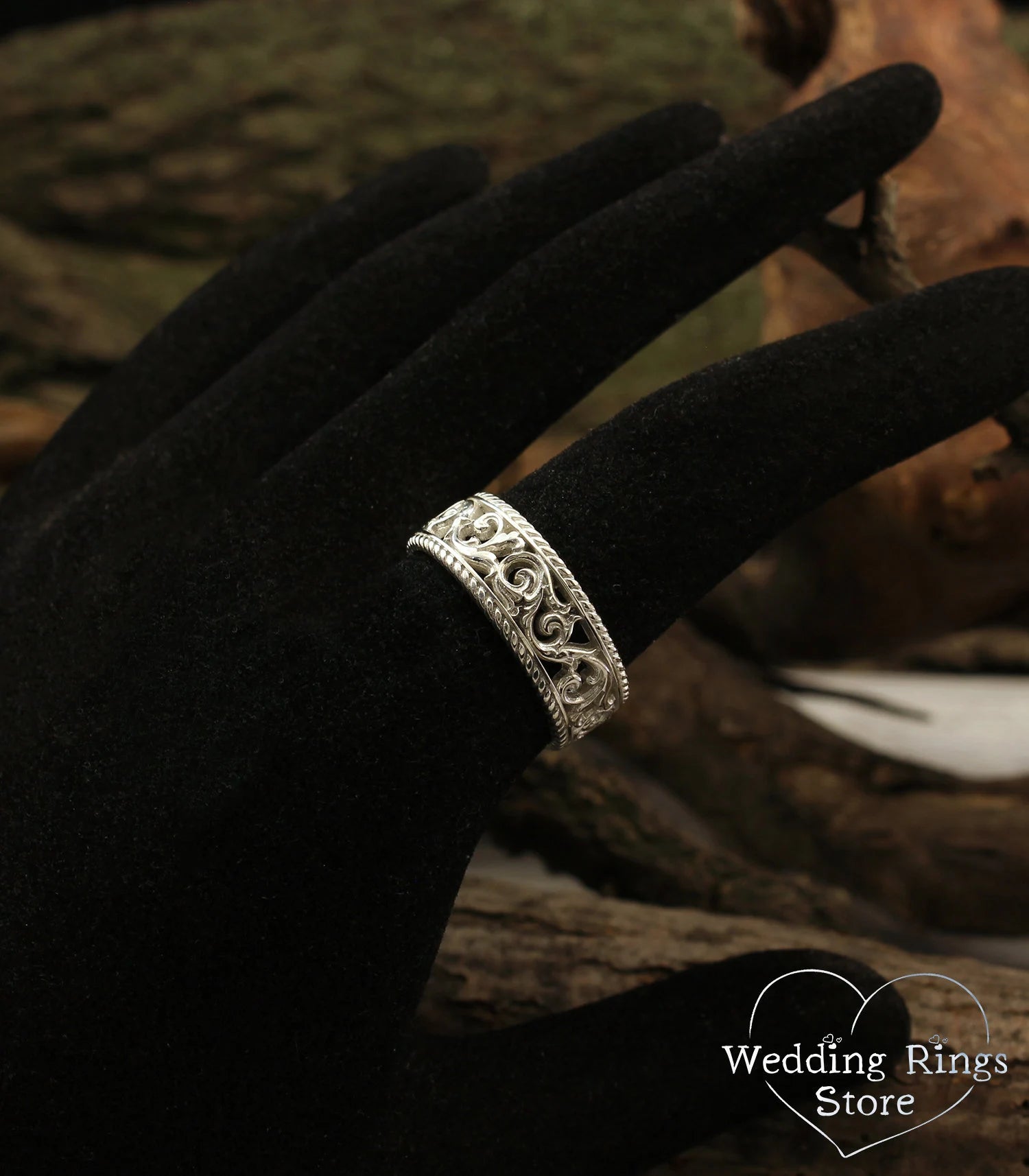 Filigree and Vine Silver Openwork Vintage style Wedding Band