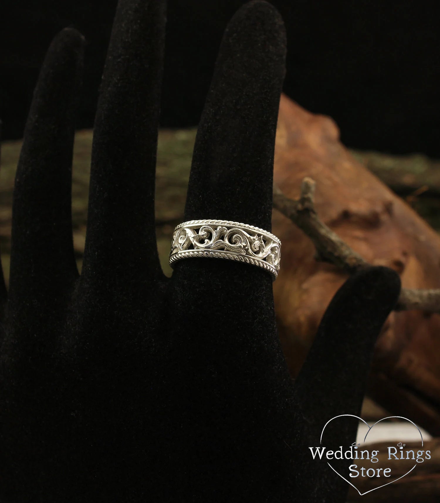 Filigree and Vine Silver Openwork Vintage style Wedding Band