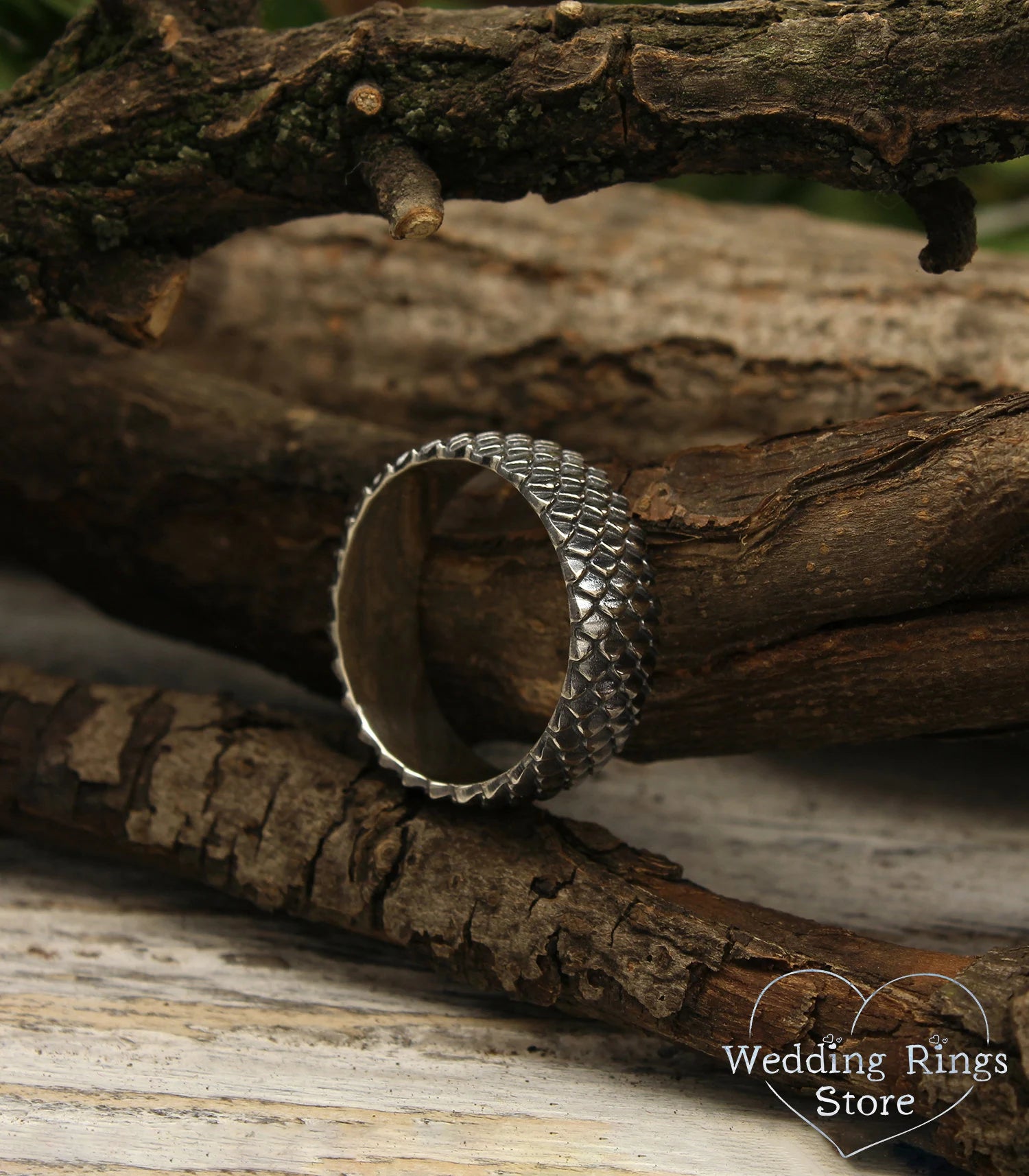 Unique Men's Fish Scales Ring in Sterling Silver