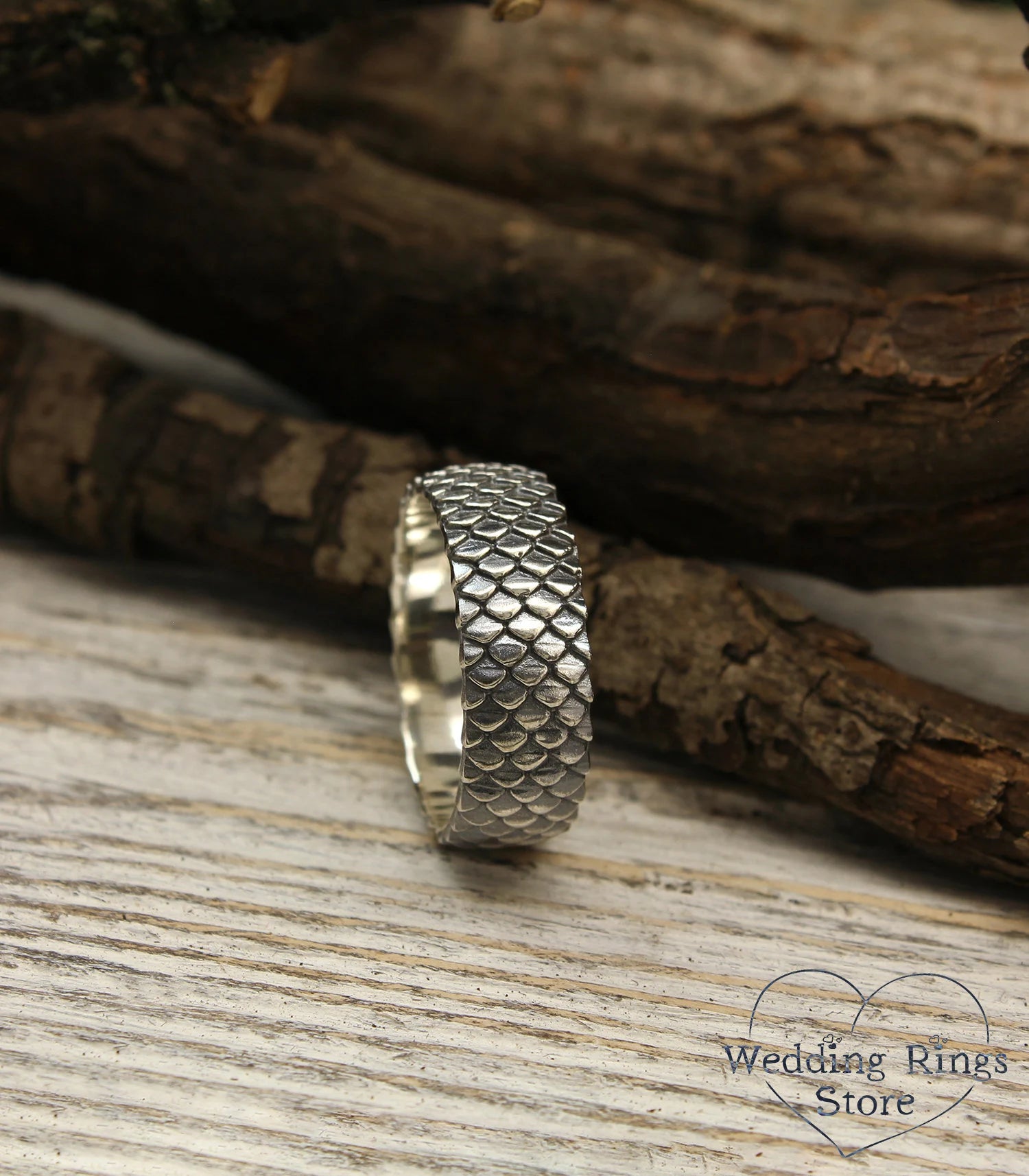 Unique Men's Fish Scales Ring in Sterling Silver