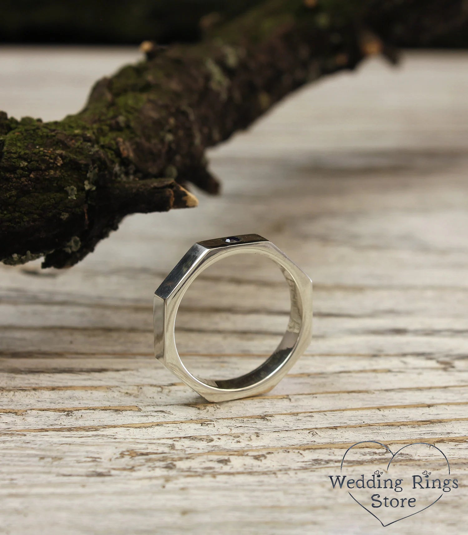 Sapphire Hexagon Ring — 5mm Hex Nut Wedding Band