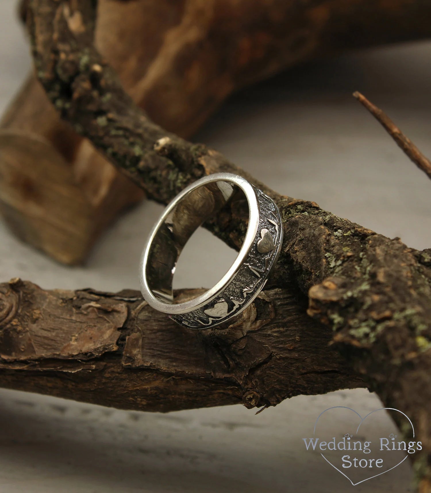 Unique Heartbeat Wedding Band in Silver — Pulse & Heart Ring