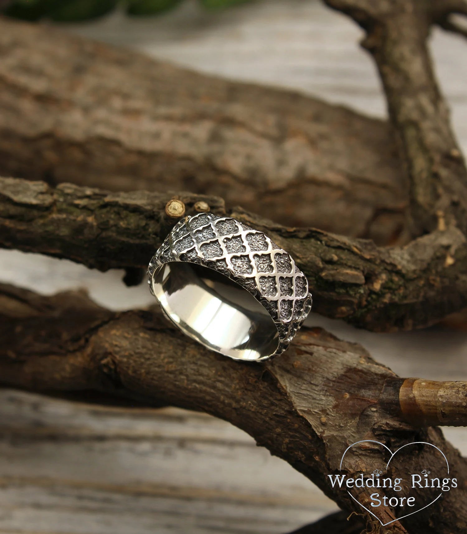 Vintage style Sterling Silver Wedding Ring — Unique pattern Band