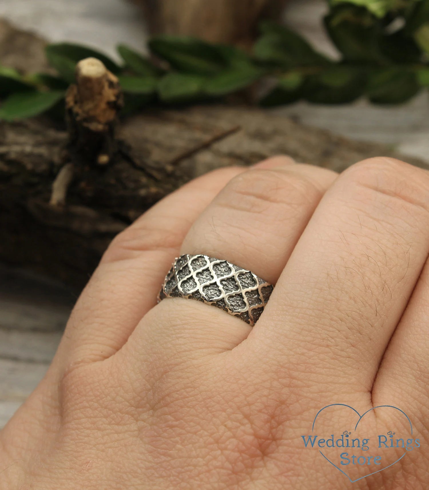 Vintage style Sterling Silver Wedding Ring — Unique pattern Band