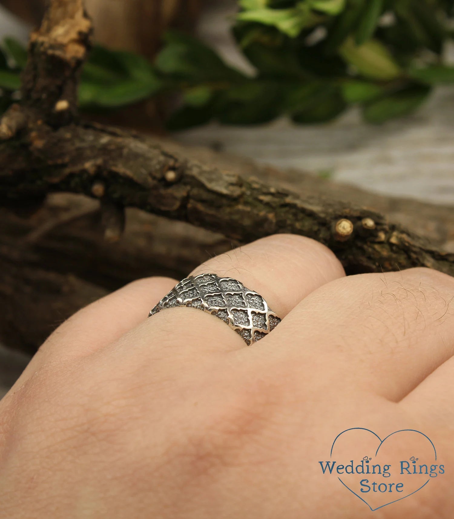 Vintage style Sterling Silver Wedding Ring — Unique pattern Band