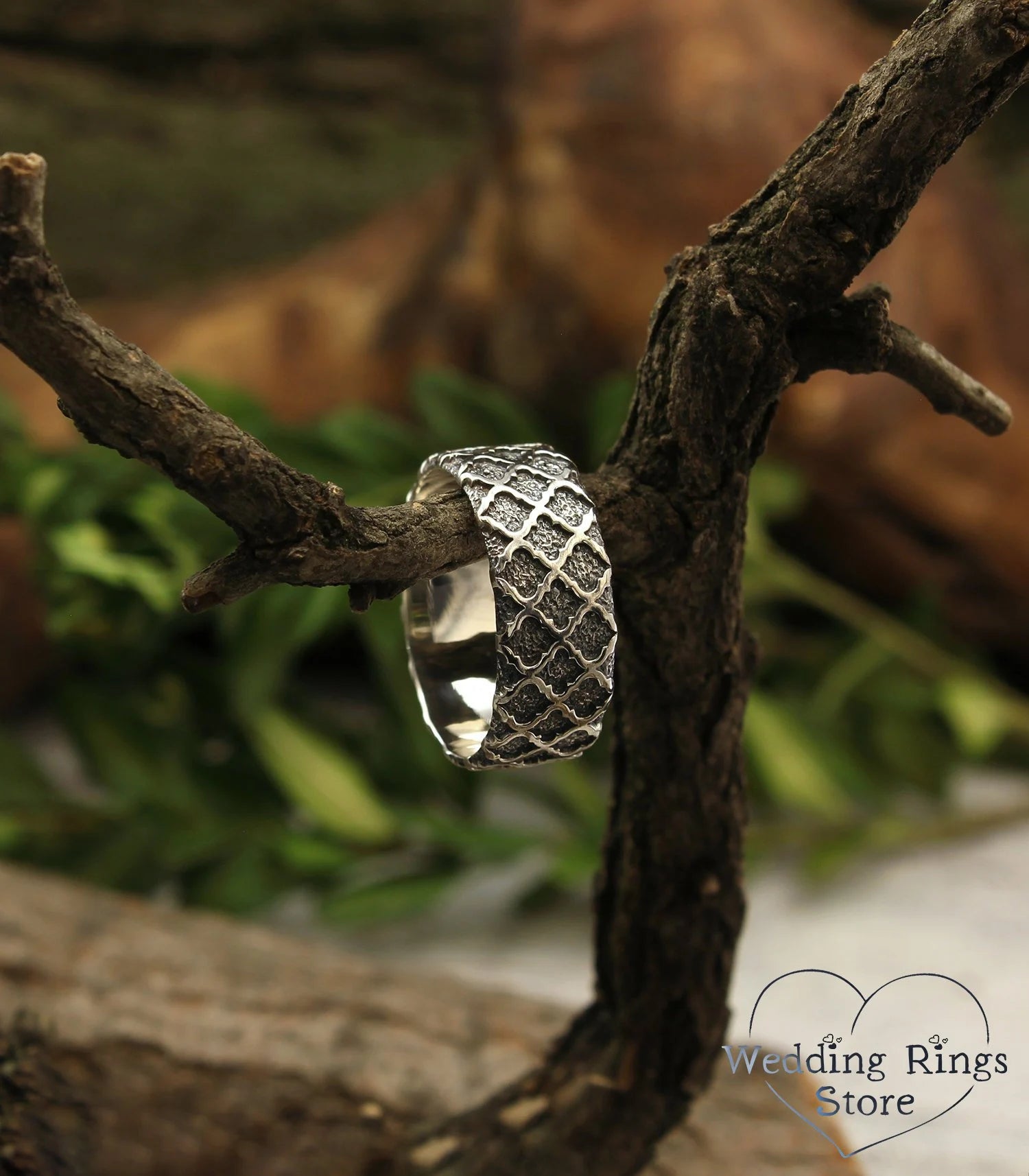 Vintage style Sterling Silver Wedding Ring — Unique pattern Band