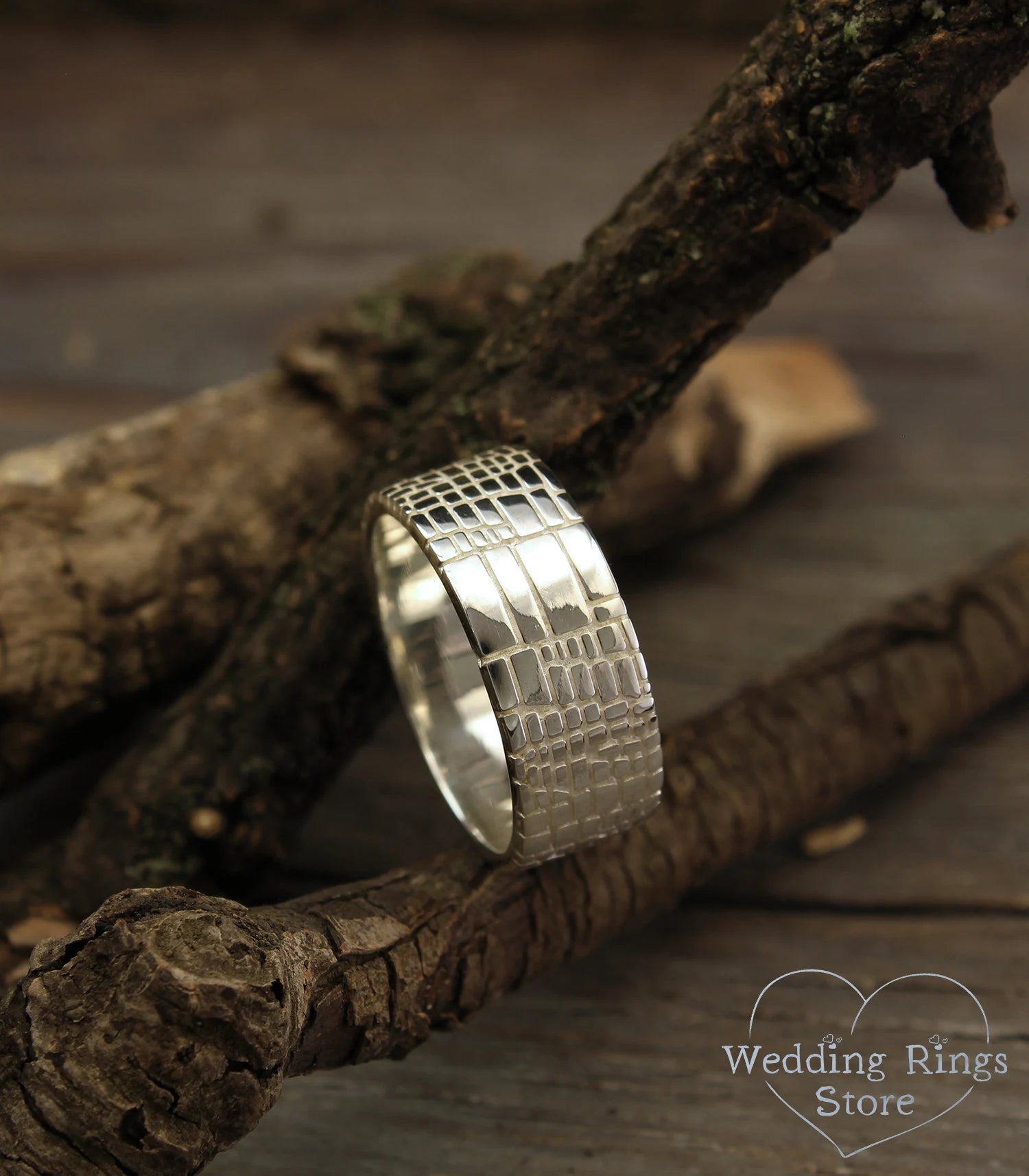 Skin style Sterling Silver Band — Unique Men's Wedding Band