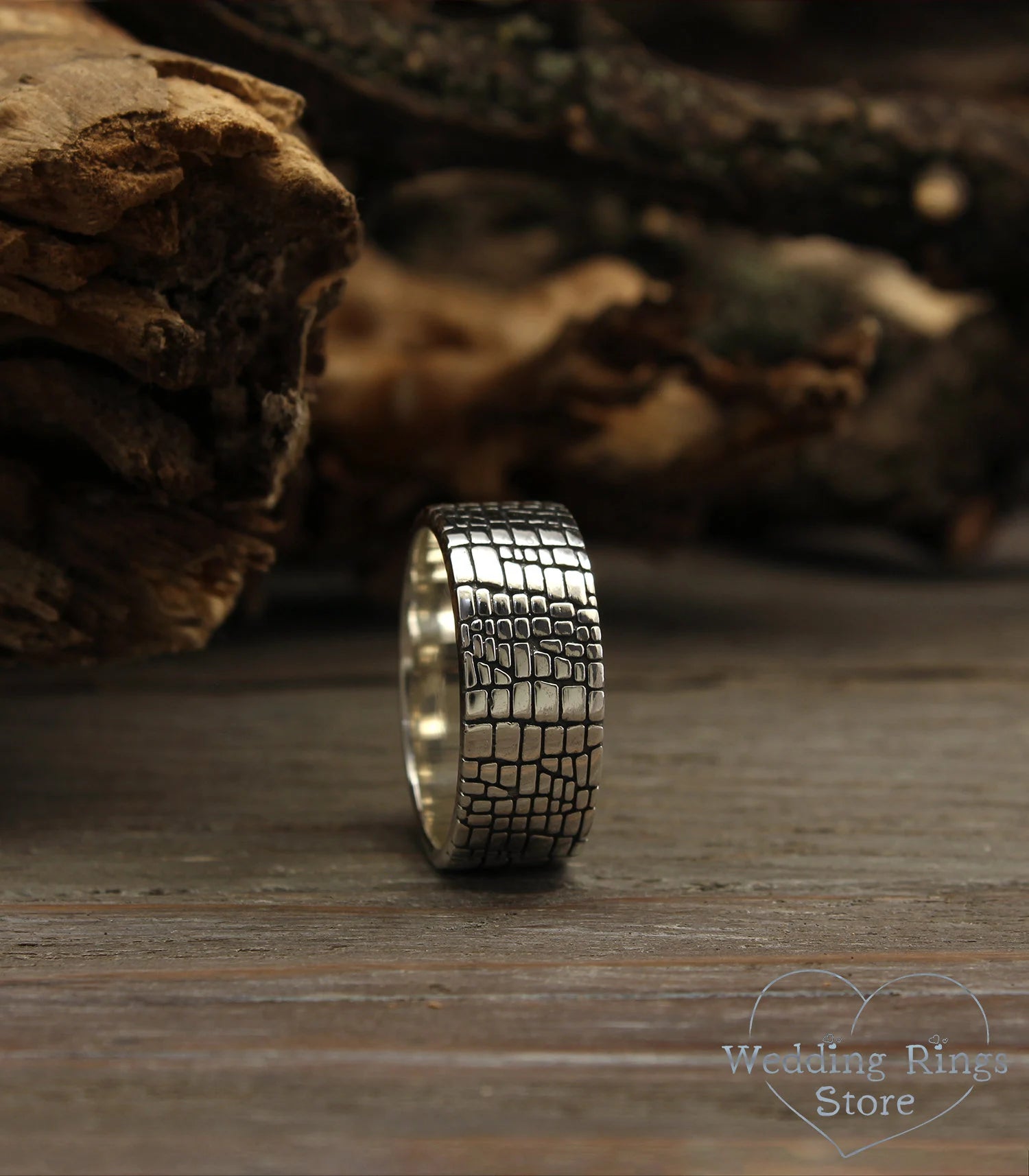 Skin style Sterling Silver Band — Unique Men's Wedding Band