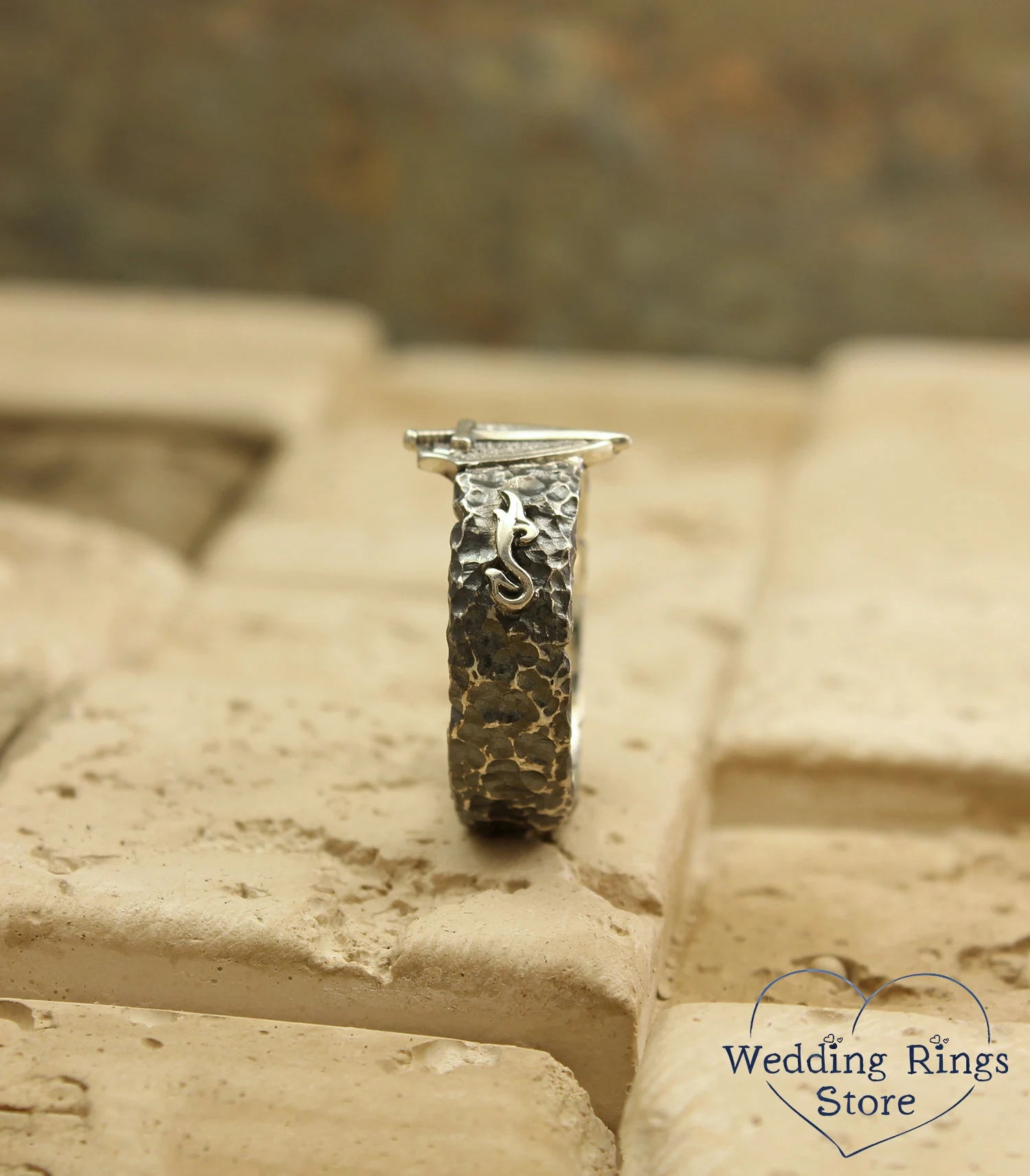 Sword and Shield Unique Men's Silver Band