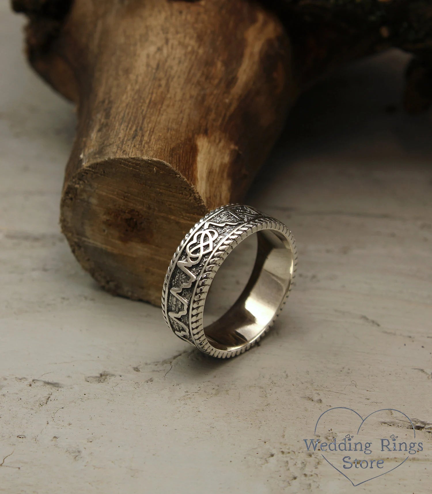 Heartbeat Wedding Band with Heart and infinity — Unique pulse Ring