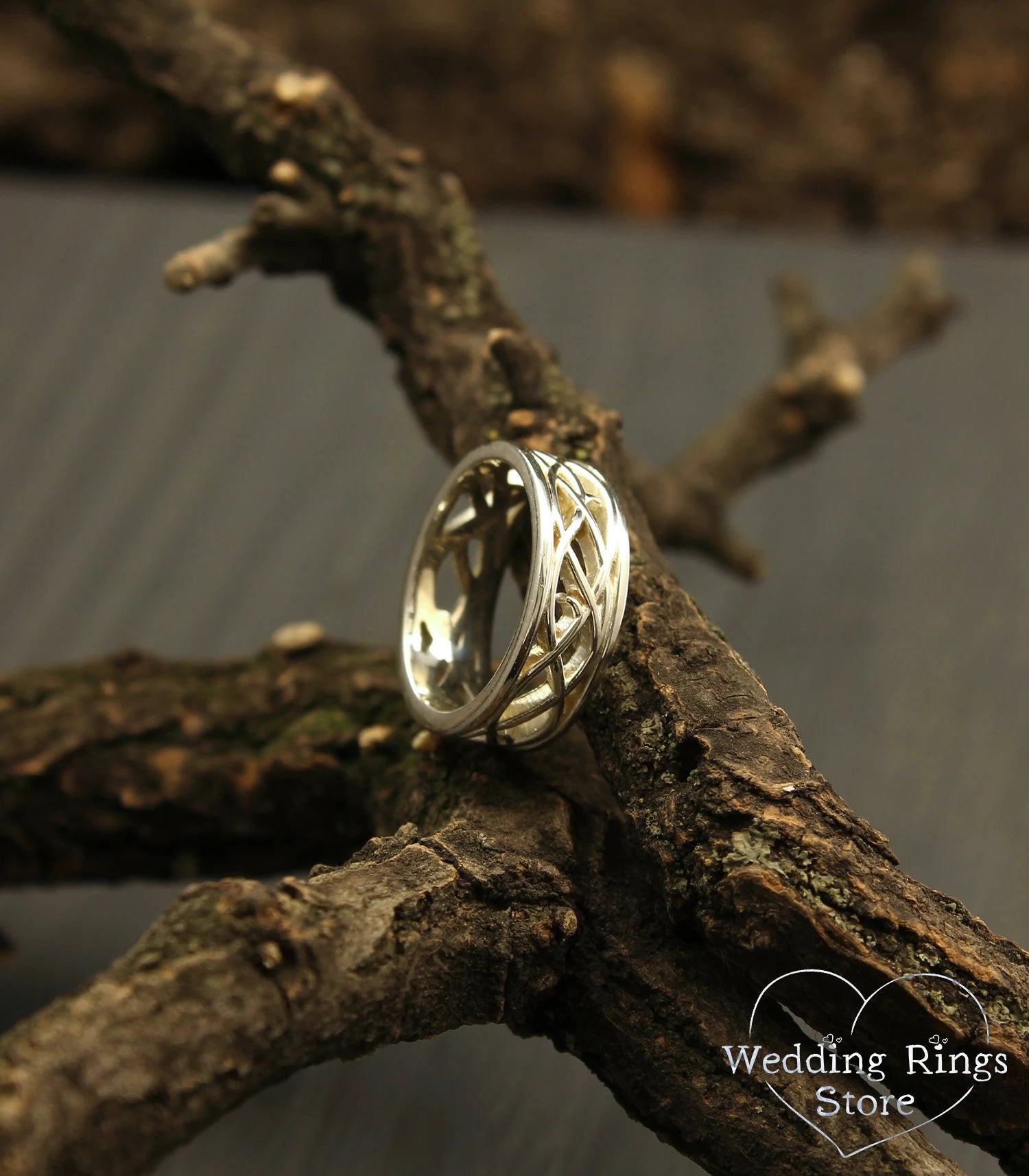 Elegant Silver Braided Wedding Band with open twisted pattern