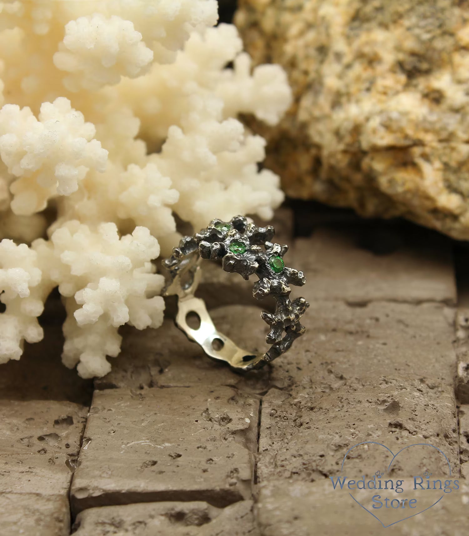 Silver Ocean Coral Ring with Multi Gemstone