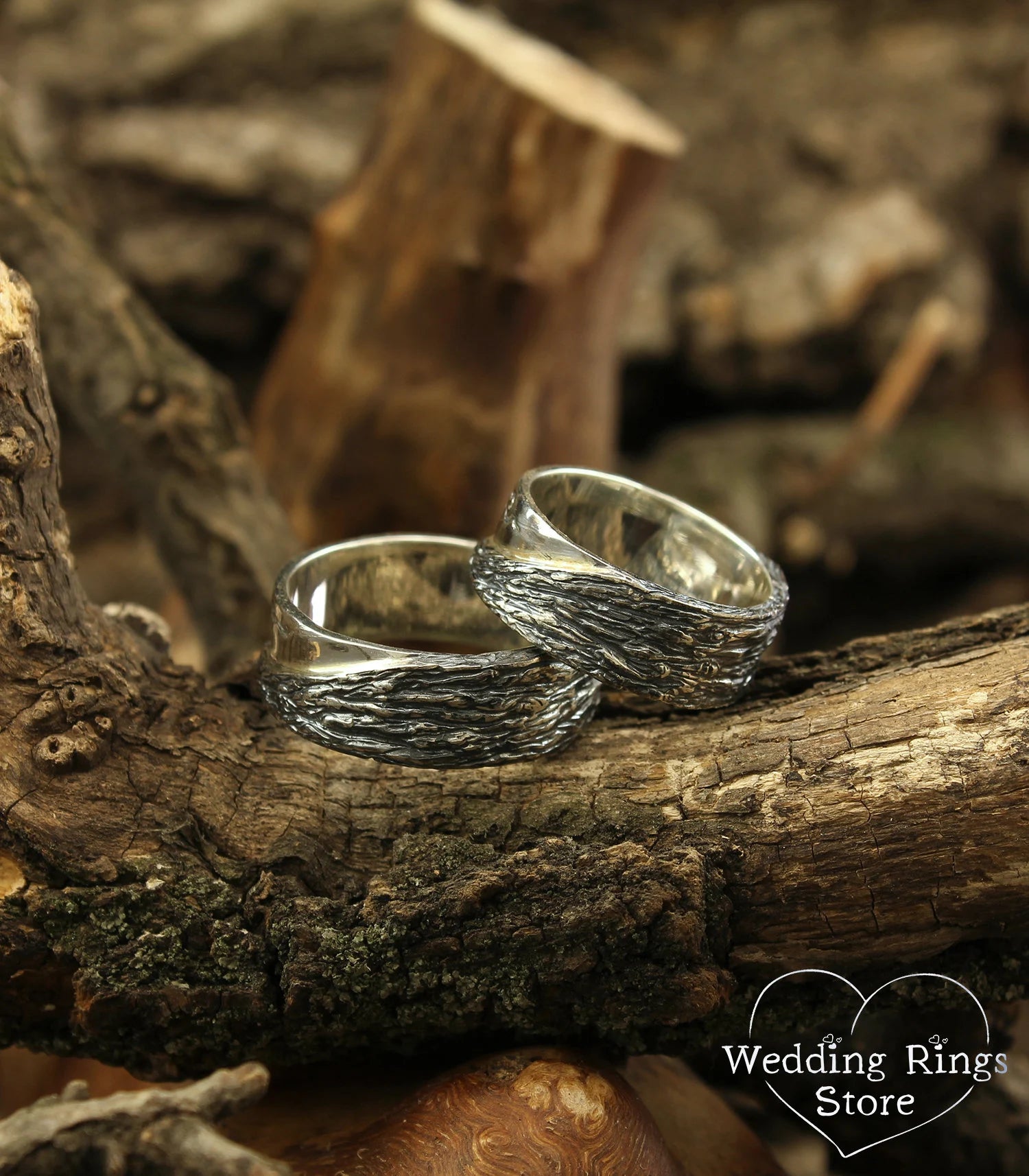 Family Tree matching Wedding Bands with Emerald