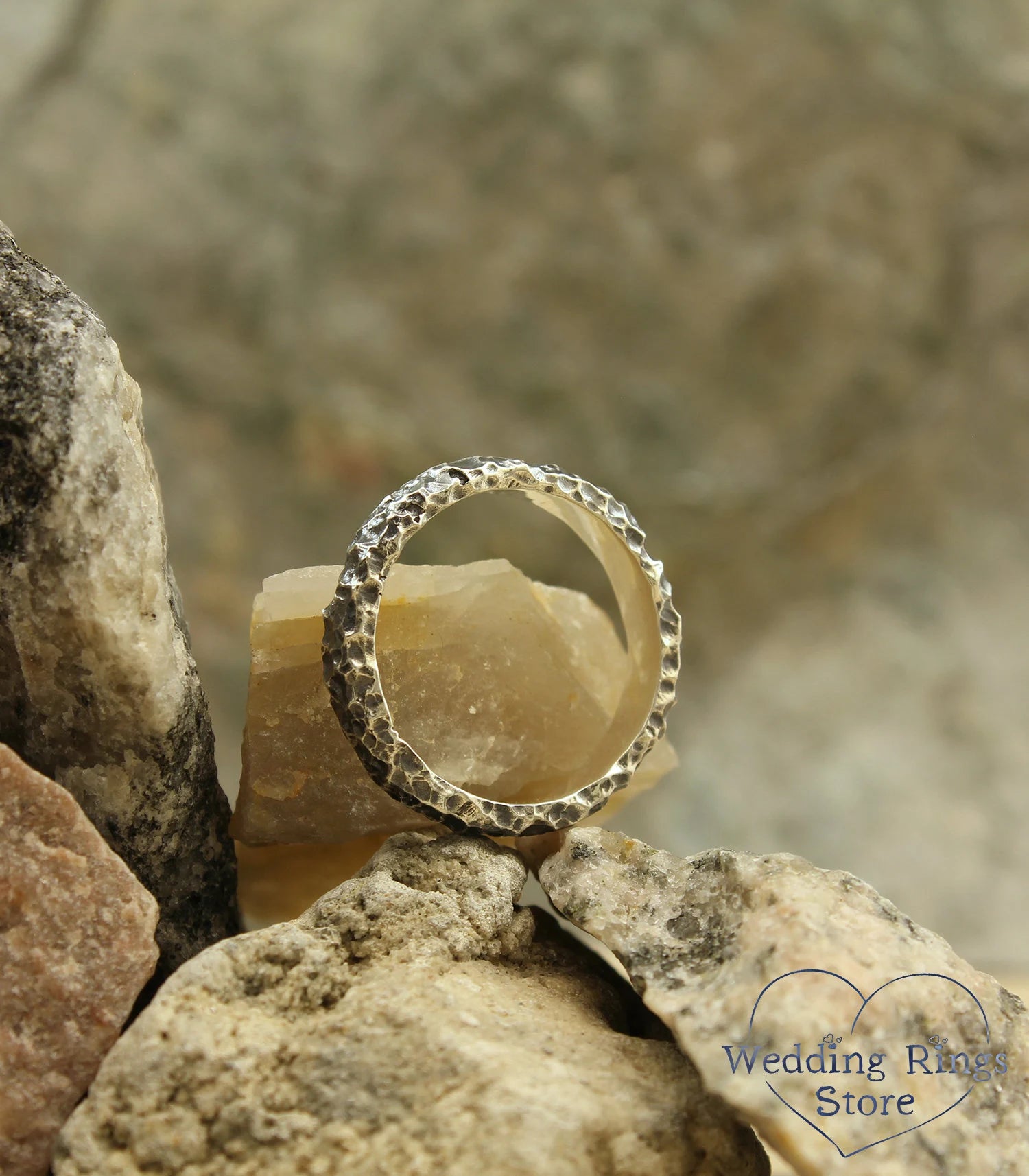 Silver Meteor style Hammered Wedding Ring band