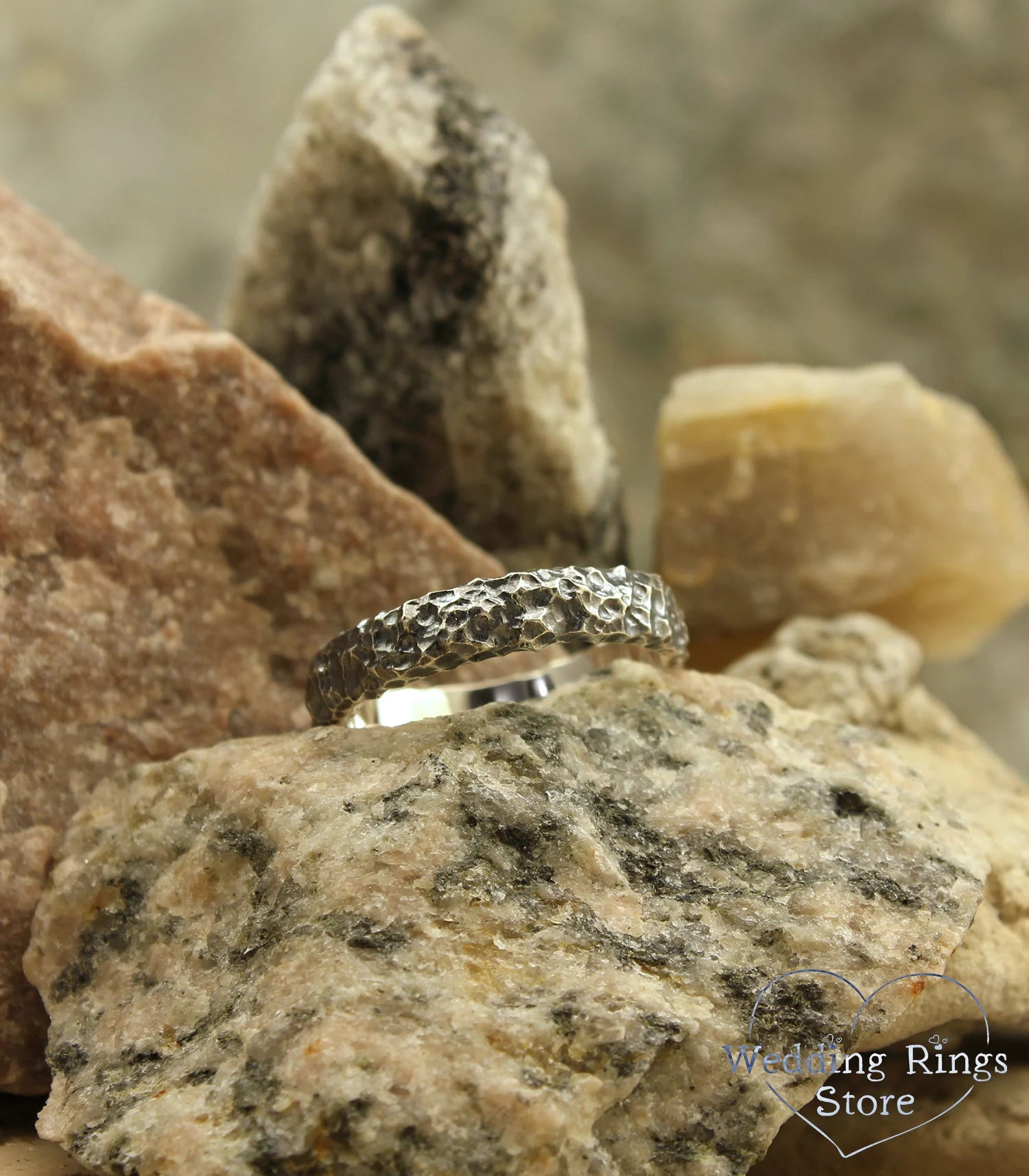 Silver Meteor style Hammered Wedding Ring band