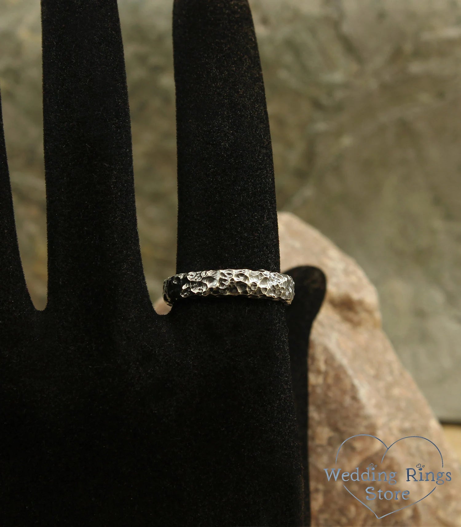 Silver Meteor style Hammered Wedding Ring band