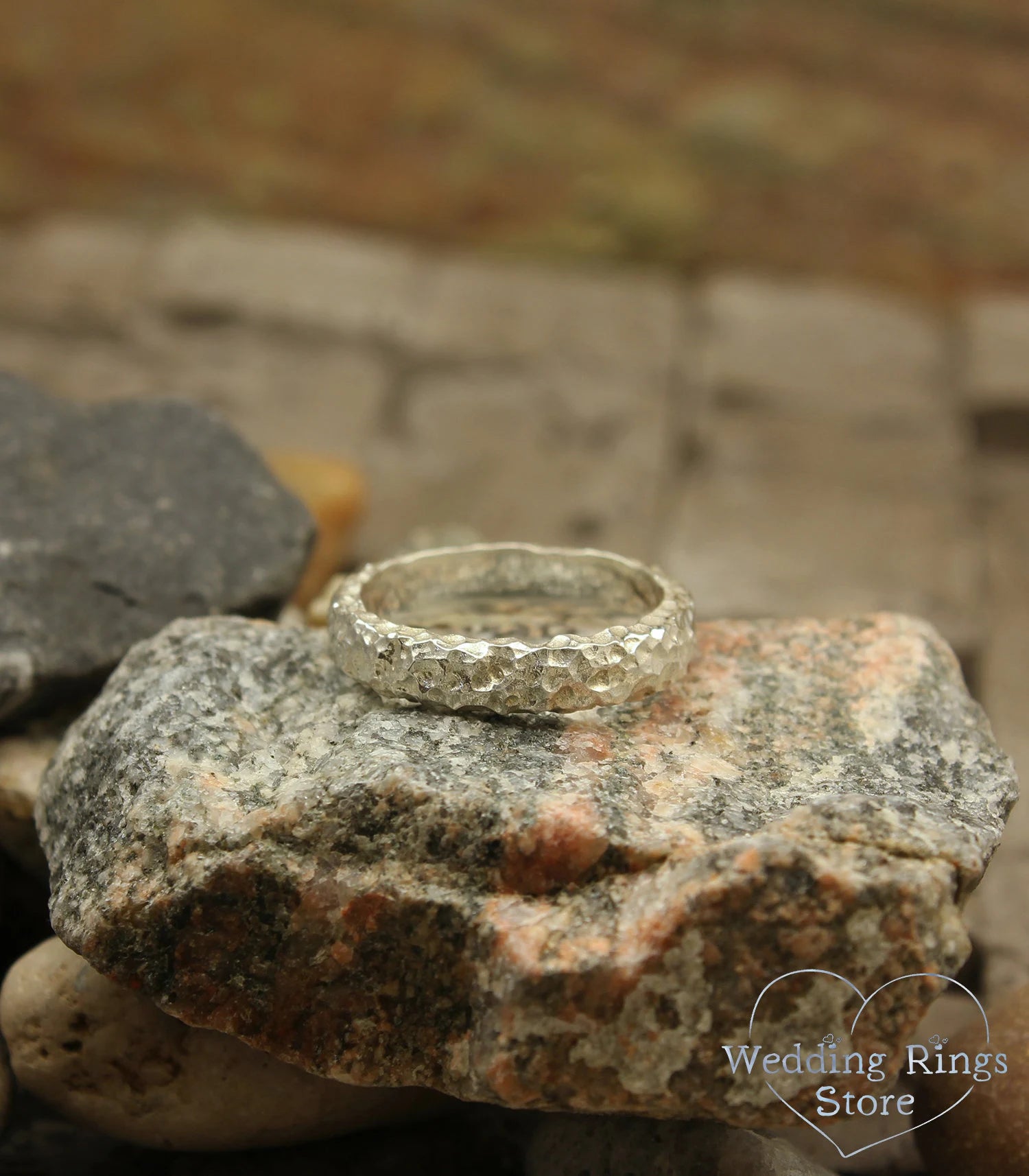 Silver Meteor style Hammered Wedding Ring band