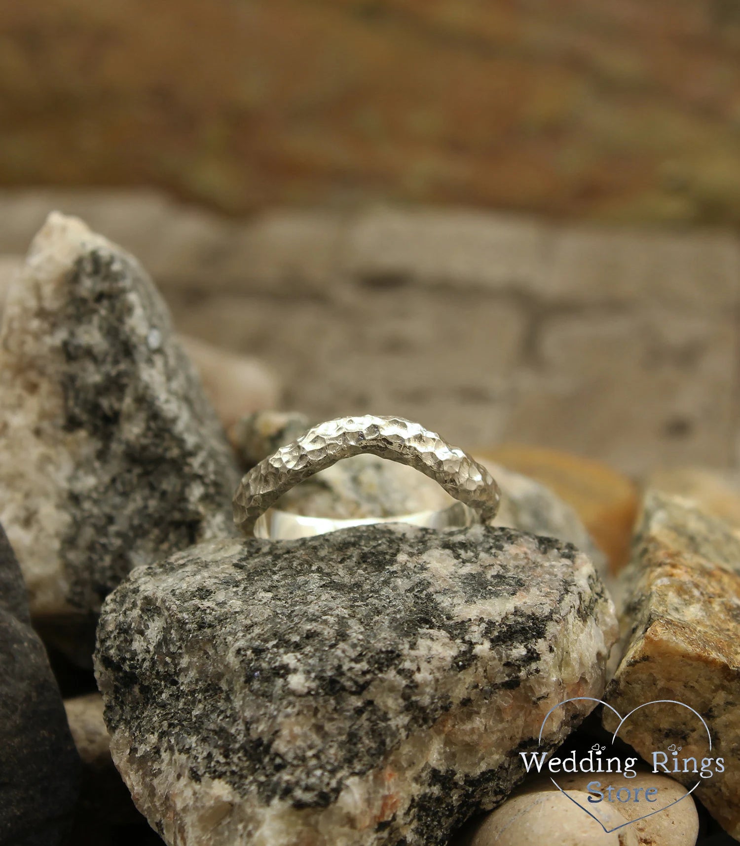 Sterling Silver Hammered V-Ring Brutalist Rough Surface