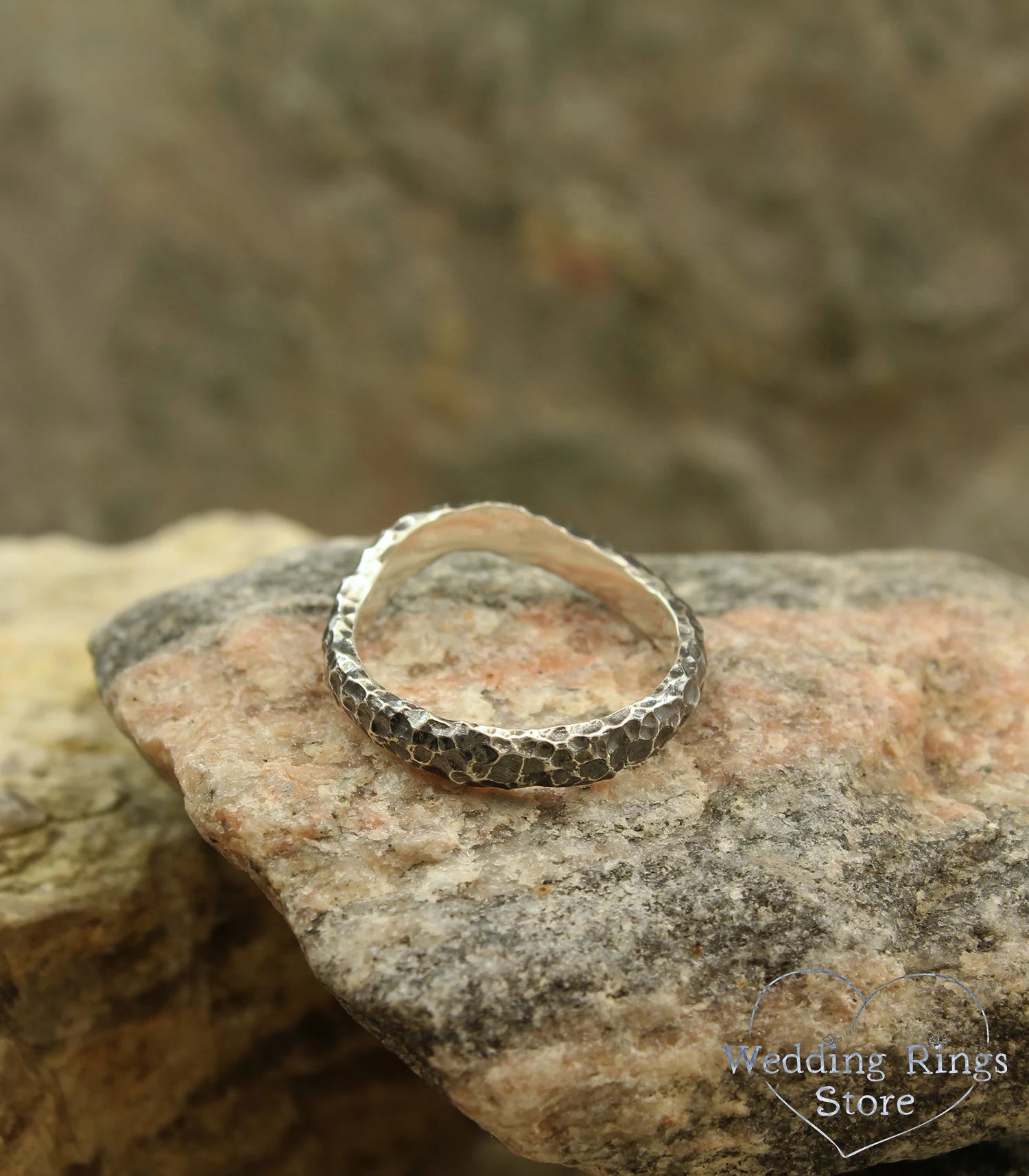 Sterling Silver Hammered V-Ring Brutalist Rough Surface